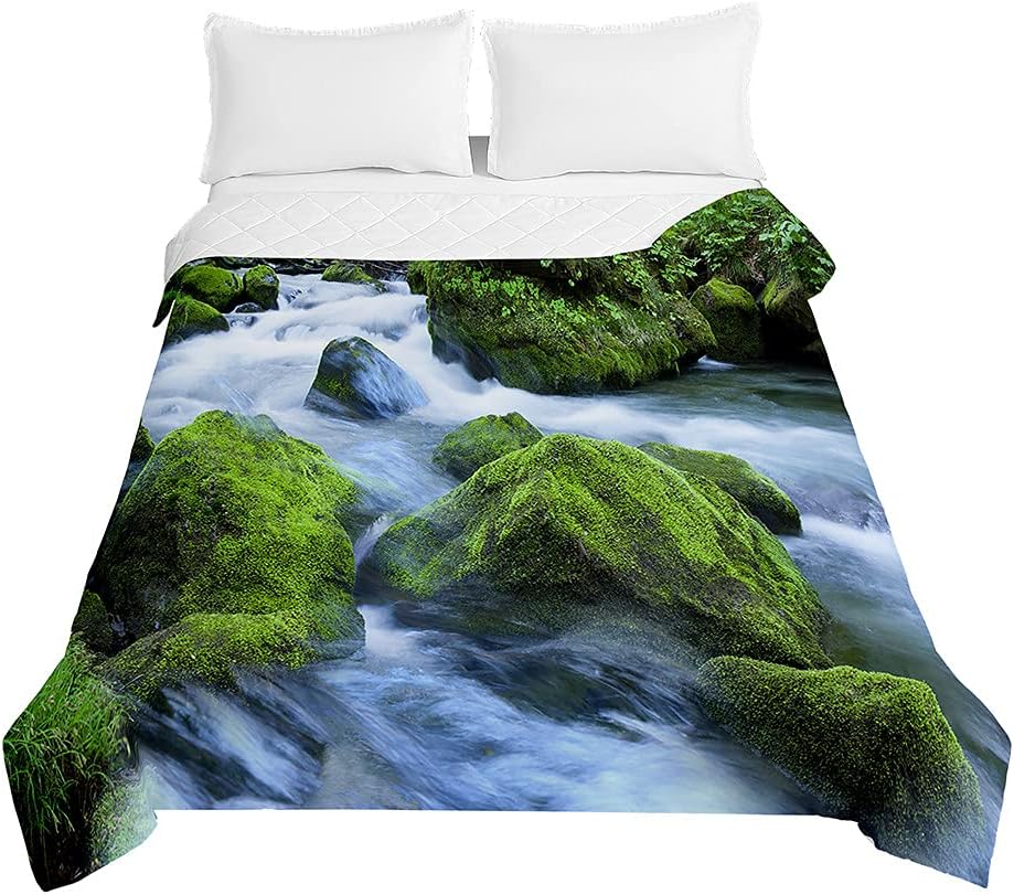 Colcha de Verano Cubrecama Colcha Bouti, Chickwin 3D Flujo de Agua Estampada Edredón Manta de Dormitorio Suave Ligero Colchas para Cama Infantil Individual Matrimonio (Piedra Verde,230x260cm)