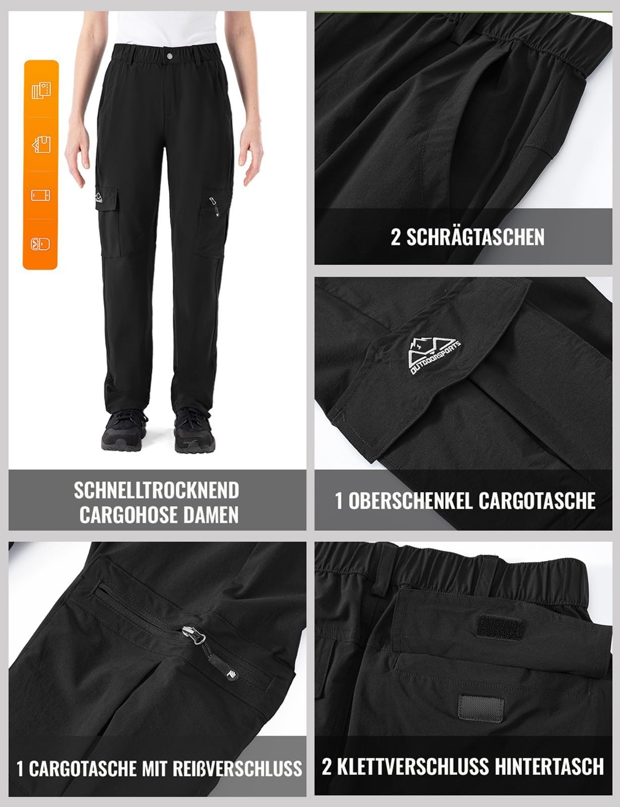 Rdruko Wanderhose Damen Trekkinghose Outdoorhose Leichte Funktionshose Schnelltrocknend Wasserdicht UV-Schutz Cargohose Atmungsaktiv Jogginghose