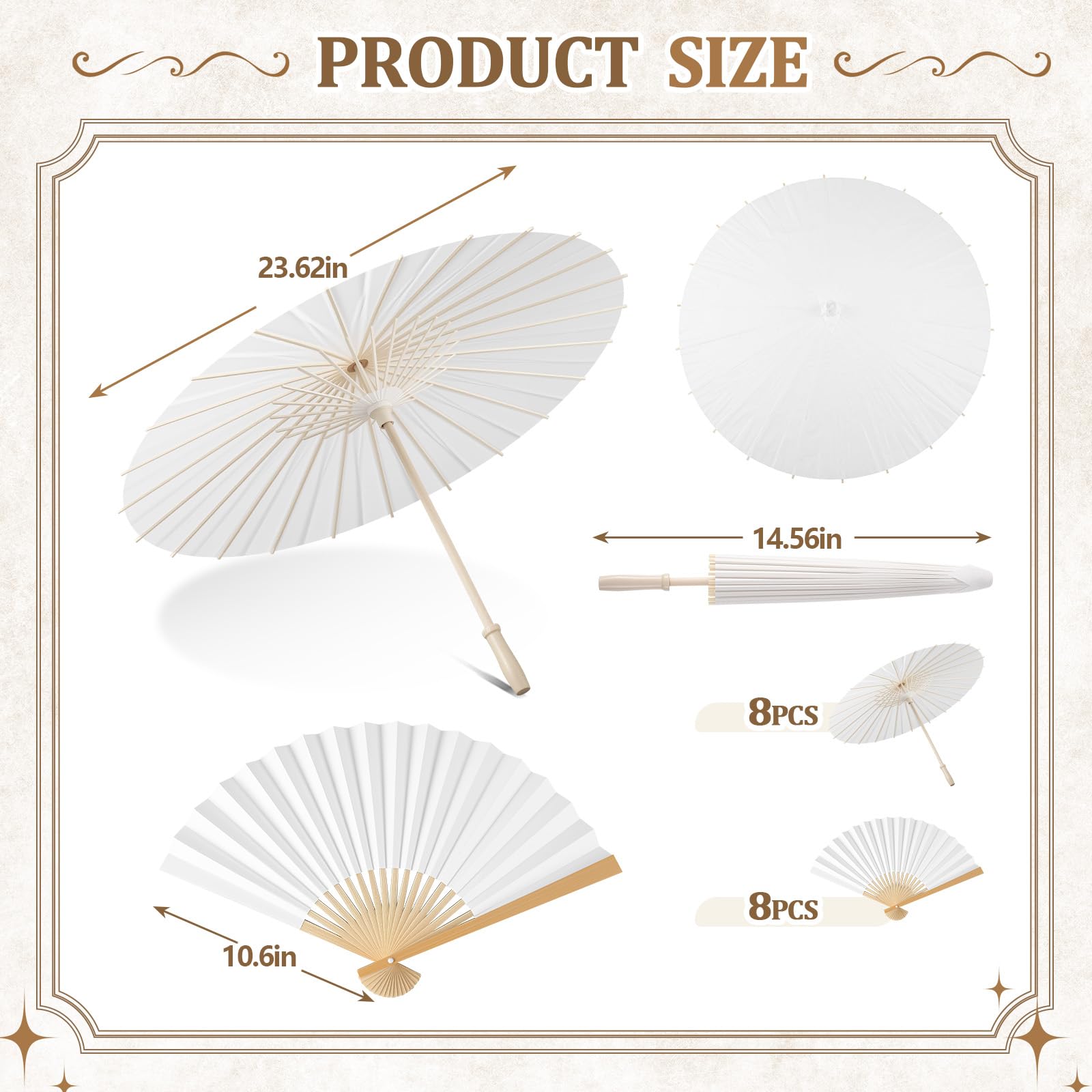 8/12/36/50 Set Papierschirm mit Fächern, Regenschirmen, Outdoor-Papier-Sonnenschirm, Geschenk für Hochzeit, Braut, Dusche, Partygeschenk
