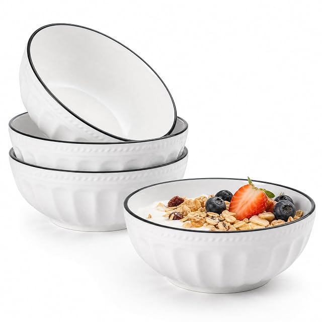Ceramiczne miski deserowe, miska śniadaniowa, ceramiczna biała miska, 700 ml, idealne do lodów, zupy, makaronu, sałatki, makaronu (D)