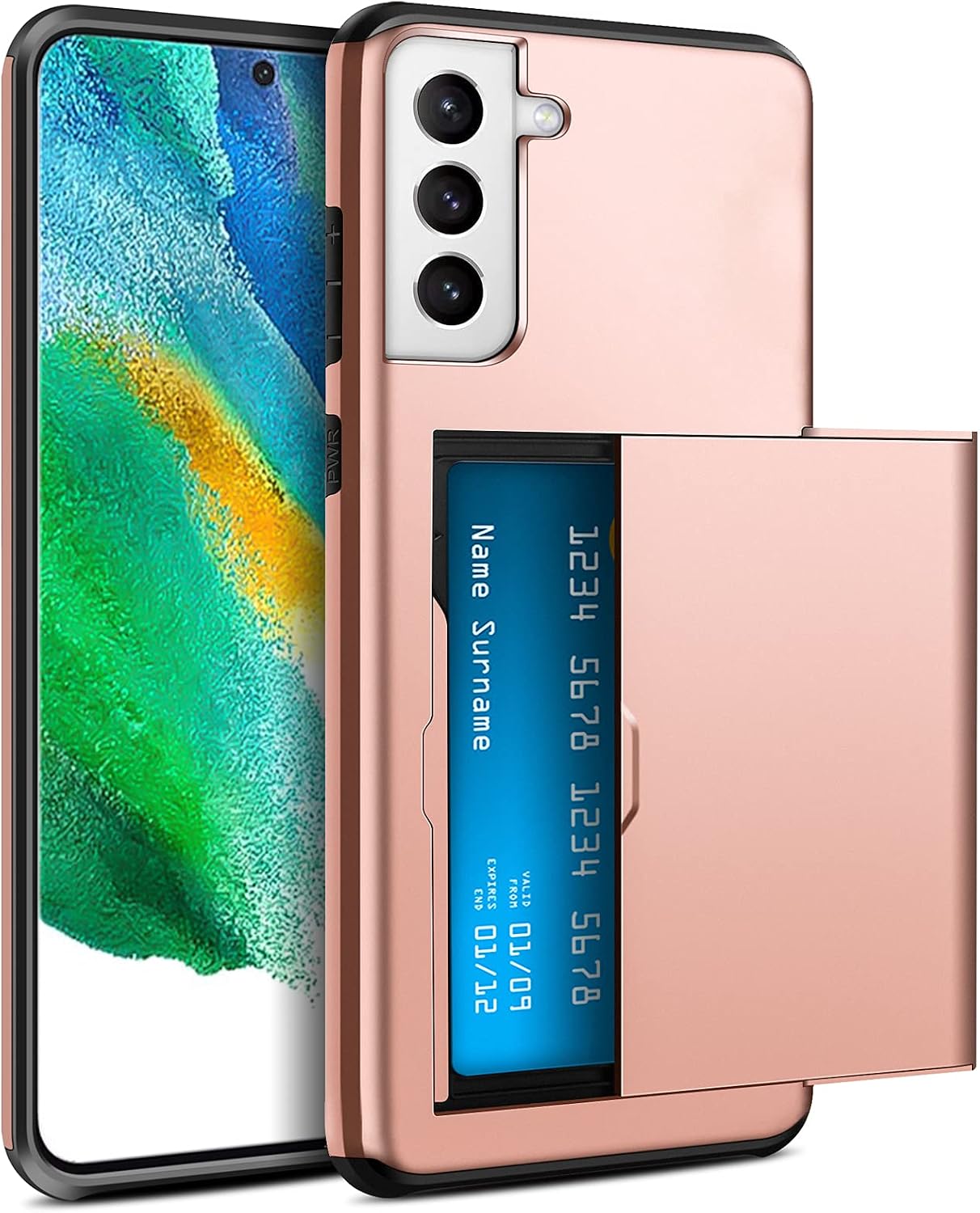 ELOVEN for Samsung Galaxy S21 FE 5G Case Wallet with Hidden Card Slot Credit ID Card Holder Shock Absorption Rugged Bumper Hard PC Cover Compatible with Samsung Galaxy S21 FE 5G 6.4 inch Rose Gold