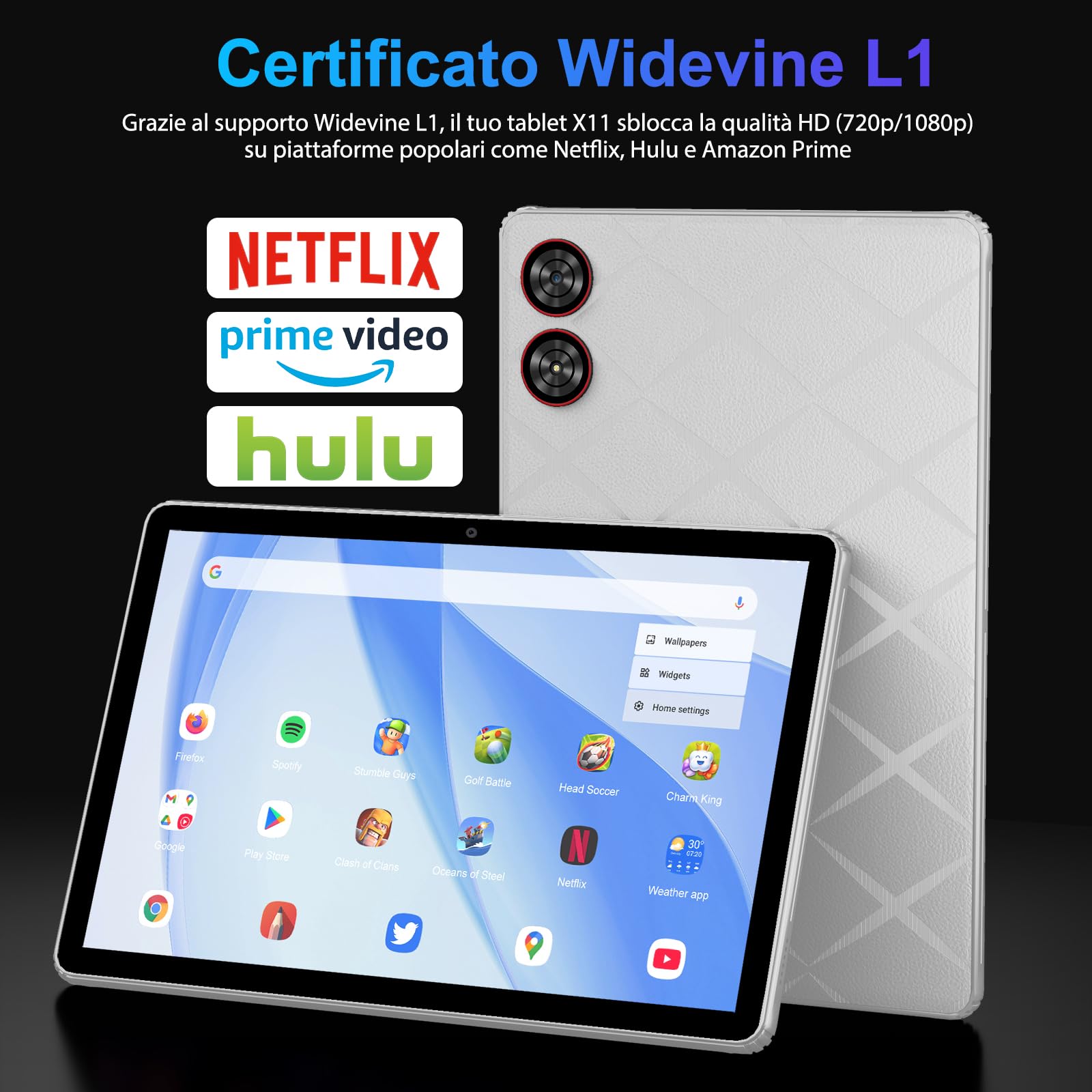 Tablet 11 Pollici Android 15, Schermo 2K IPS, 36GB+256GB/1TB TF, 5G WiFi, Octa-Core 90Hz, 8580mAh, 13MP, GPS, Tablets con Tastiera/Mouse/Penna/Auricolare/Case