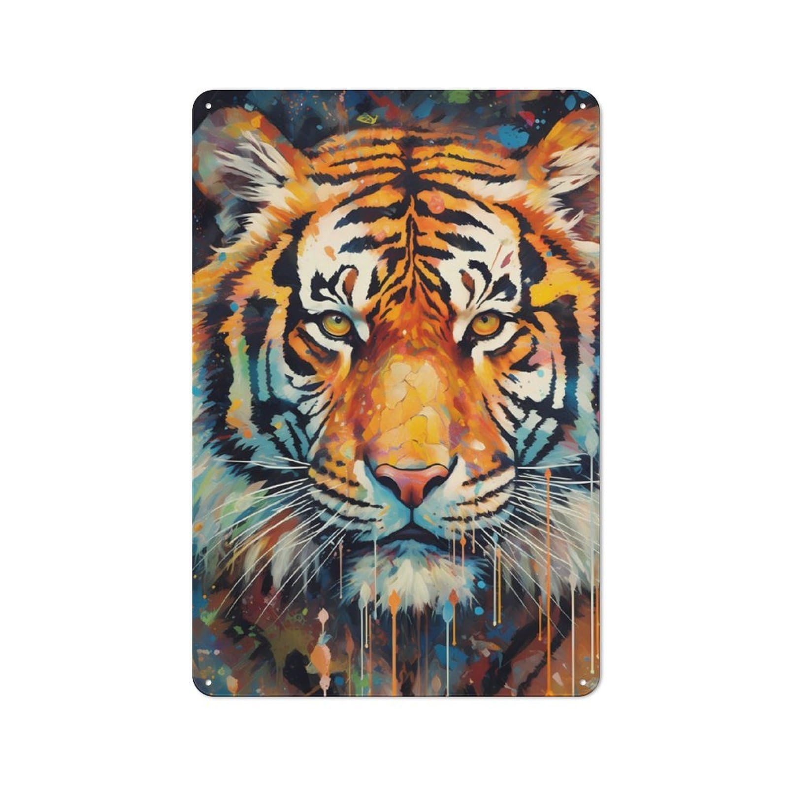 Junmoney Tiger Artwork Rustic Tin Sign 30X20cm For Café Or Restaurant, A Decorative Christmas Gift For Hospitality Interior Collectors