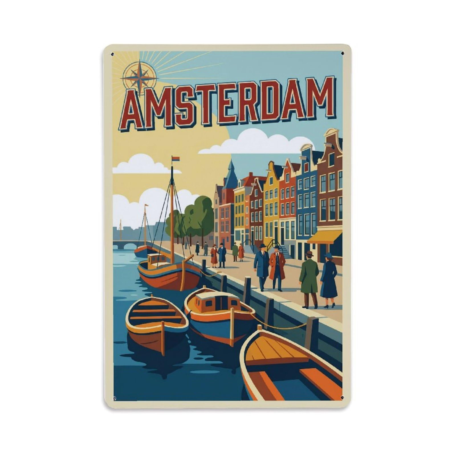 Vintage Travel Landing Netherlands Waterside Metal Tin Sign Plaque Wall Decor for Cafe, Club Bar, Office, Home Garden Metal Poster 8x12Inch