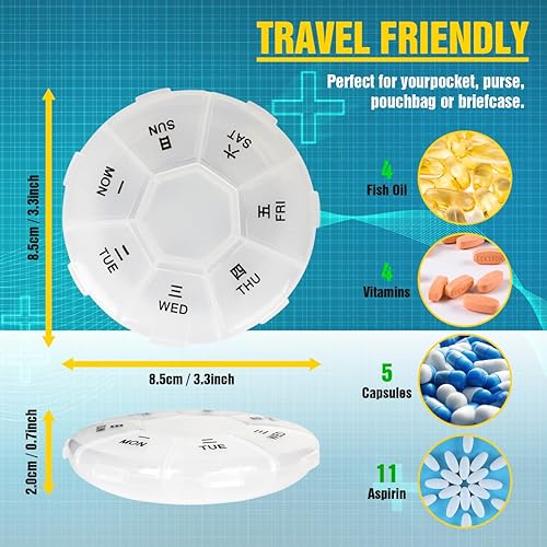 Miniatura 2 de Organizador semanal de píldoras, pastillero limpio de 7 días, pastillero diario, farmacia de bolsillo de viaje portátil, pequeño contenedor de