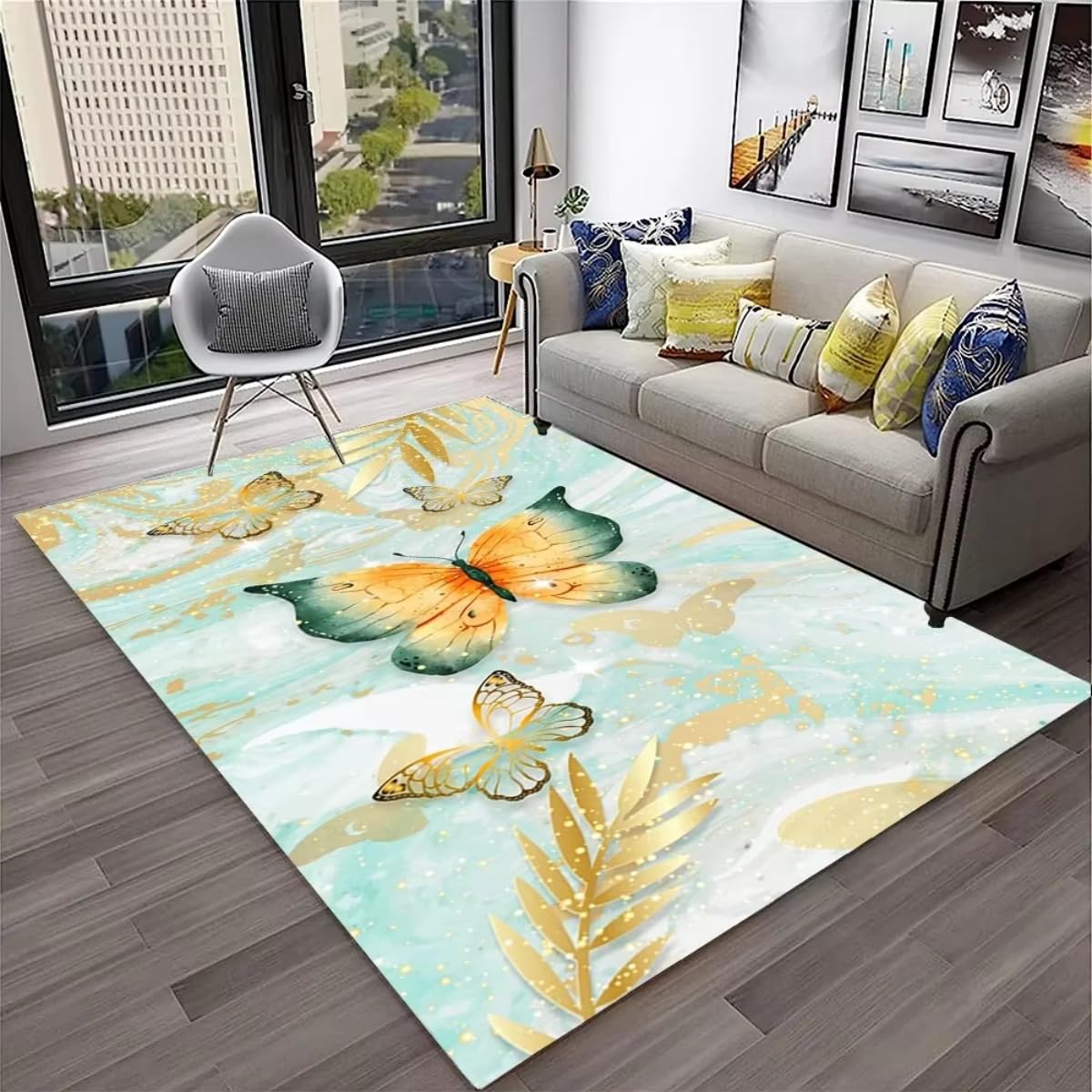 Tapis game en flanelle douce lavable motif floral papillon