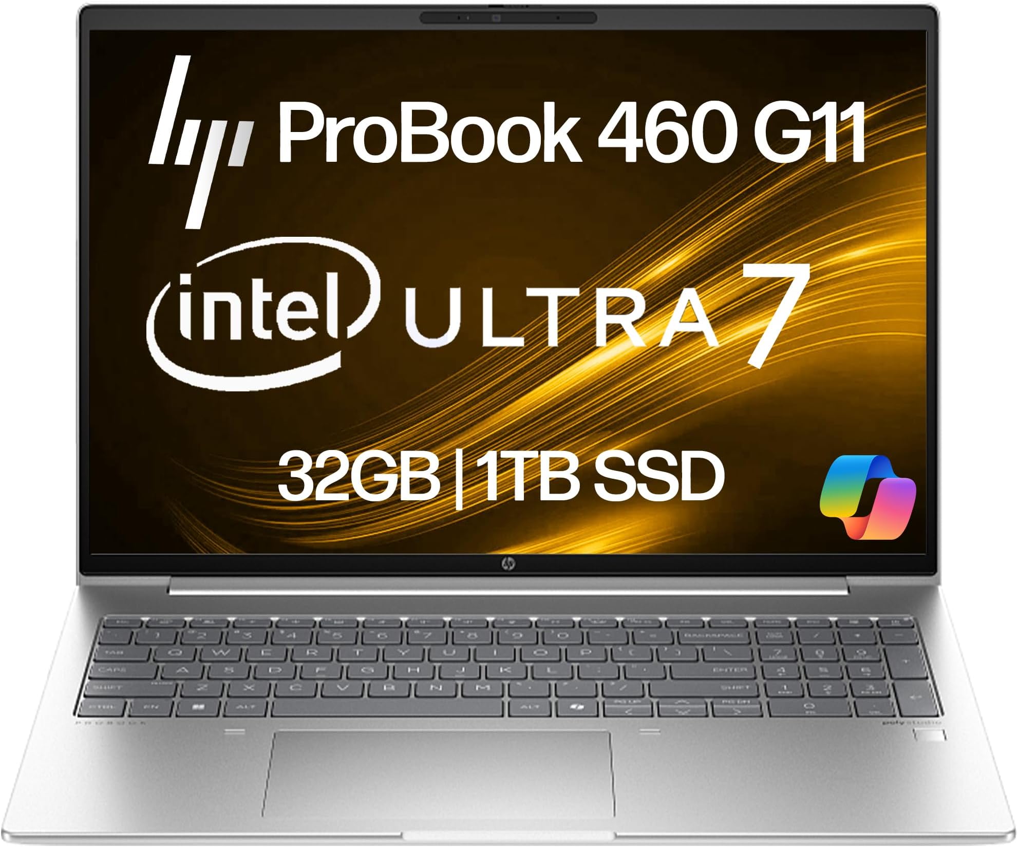 ProBook 460 G11 Business Laptop 16” FHD+ Display, Intel Core Ultra 7 155U (Beats i7-1355U), 32GB DDR5 RAM, 1TB NVMe, Wi-Fi 6E, RJ-45, Webcam, Backlit Keyboard, Win 11 Pro - Pike Silver Plastic