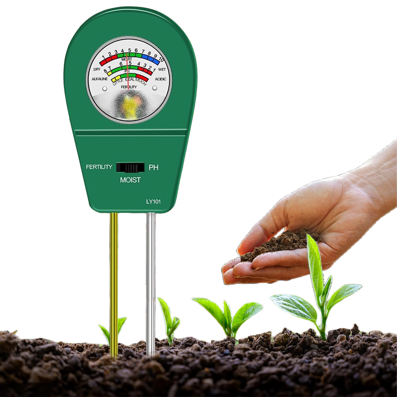 Misuratore di terreno 3 in 1, tester per pH, umidità e fertilizzante, misuratore di umidità del terreno per piante, giardino, fattoria, prato, senza batterie necessarie