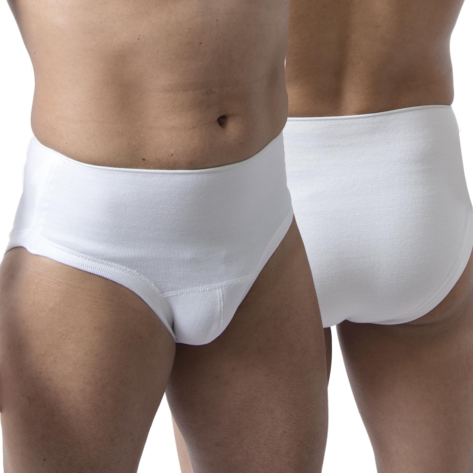 Beman 602 – Slip de contention pour hernie inguinale, soutien coton renforcé, ceinture masculine élastique (Blanc, 2)