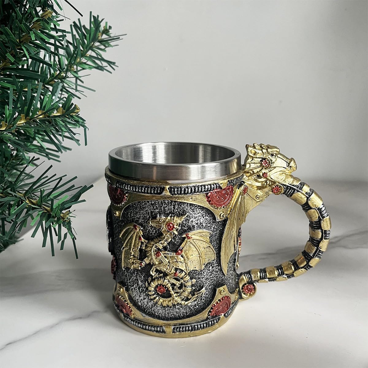 Tazas de Cerveza Vintage Patrón de Dragón Copa de Vino Medieval para el Día del Padre de los Hombres
