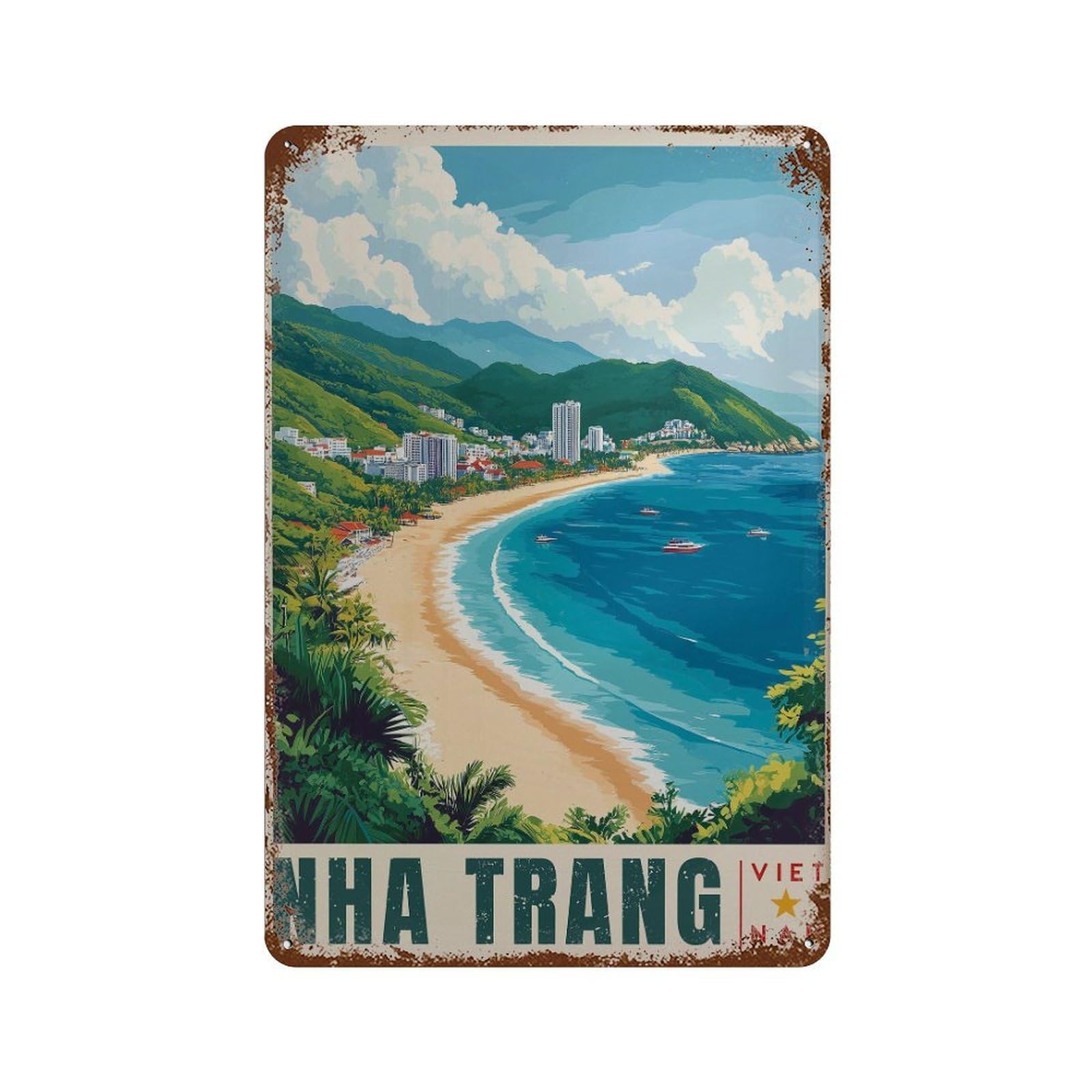 xiaoxiaoshen Nha Trang Vietnam Travel Coastal Beach Wall Decor Art Metal Tin Poster Modern Home Decor Art Home Bar Shop Decorations Vintage Sign 30x20cm