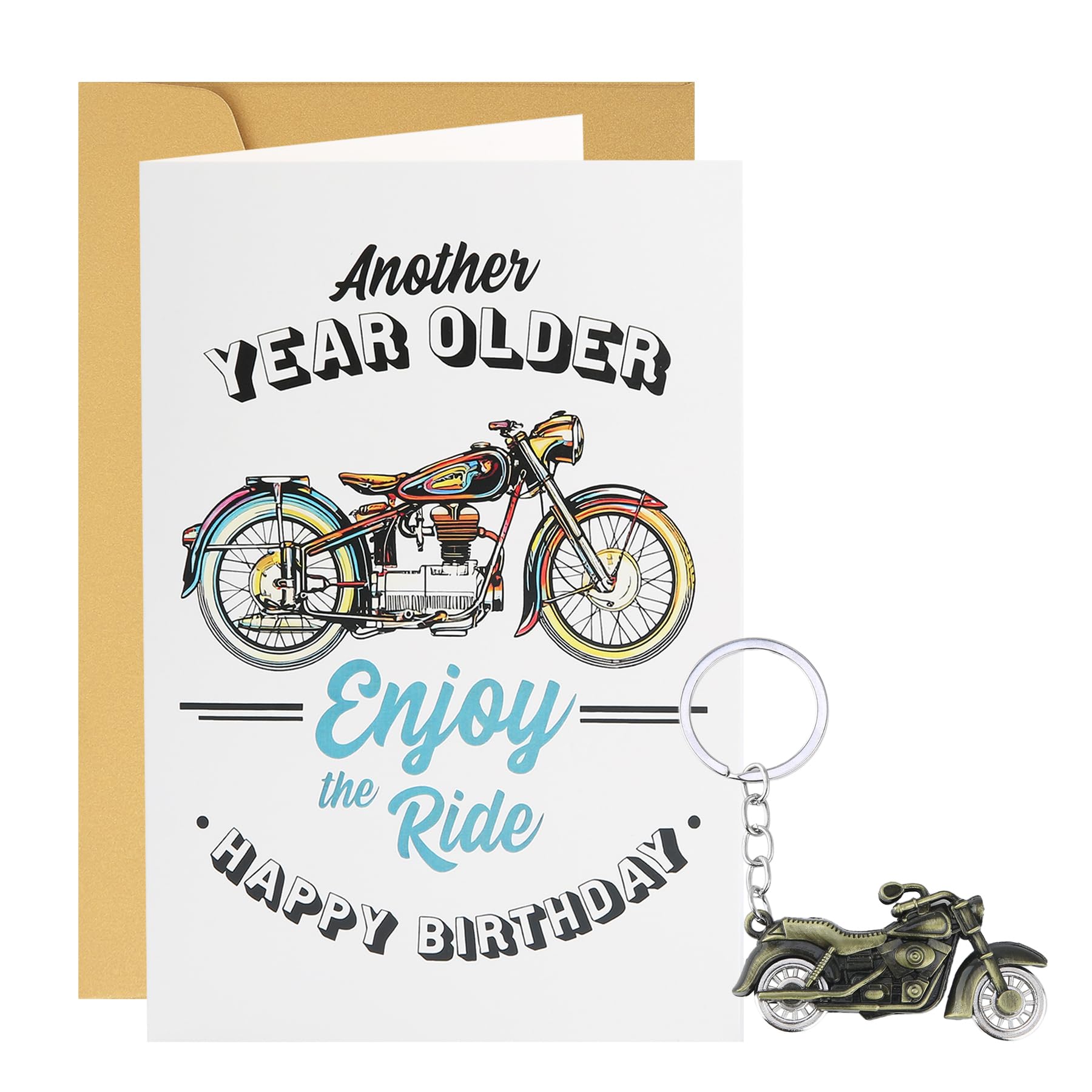 Wasise Motorbike Birthday Card - Retro Motorcycle Themed Birthday Card for Him, Unique Motorbike Gifts, Motorcycle Keychain, Motorbikes Accessories, Birthdays Card for Dad Brother Son | Blank Inside
