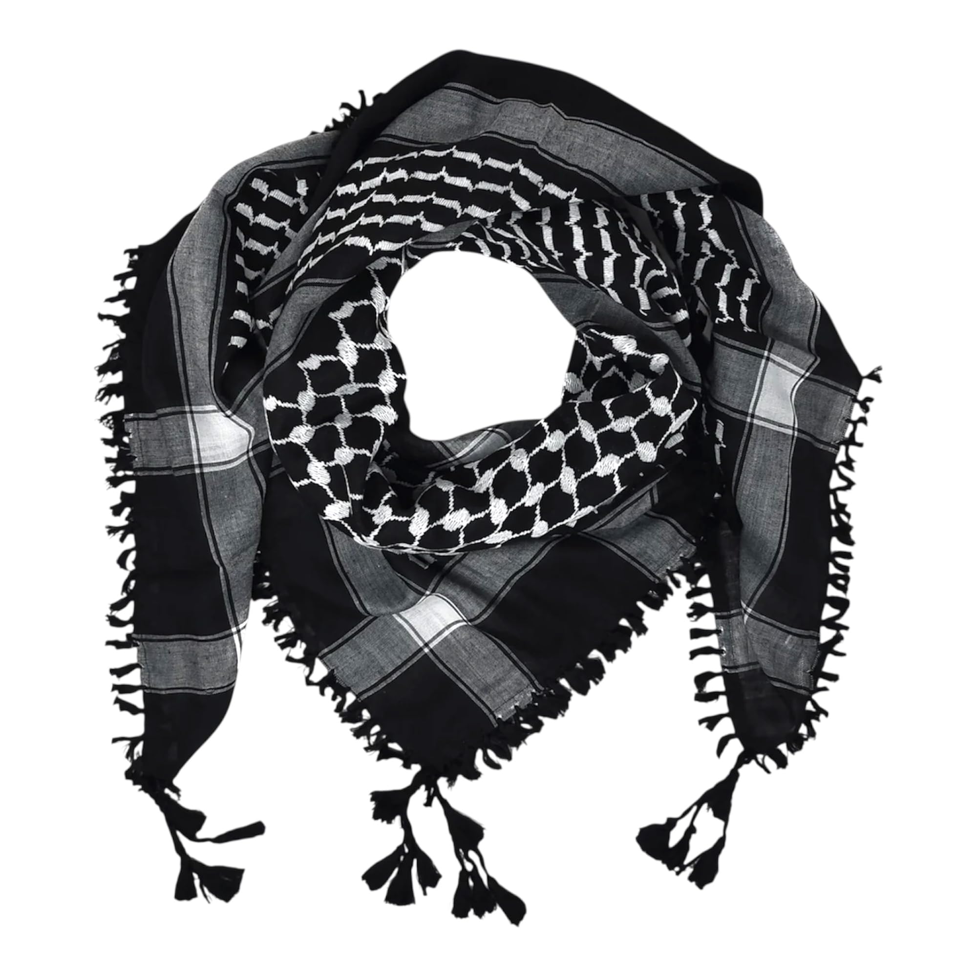 Men's Black Shemagh Scarf – Tactical Military Desert Keffiyeh for Outdoor, Travel, and Fashion | 45x45 Inches | 48x48 Inches Lightweight Polyester Head Wrap with Tassels-image-30