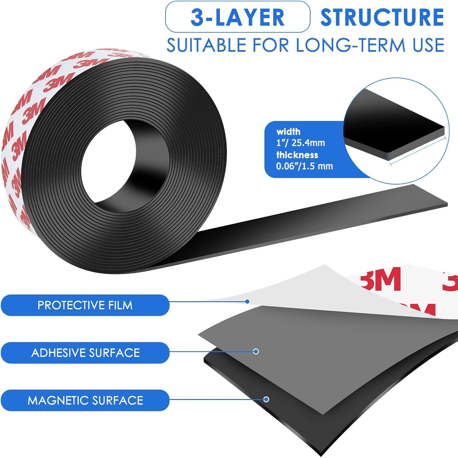 PRIMARKET Strong Adhesive Magnetic Tape Strip Roll-, Cuttable Magnetic Sheets for,DIY Art Projects, Whiteboards, Fridge Organization - Ideal for Home, School, Office Use. (BLACK, 2Cm x 3Mtr) 3