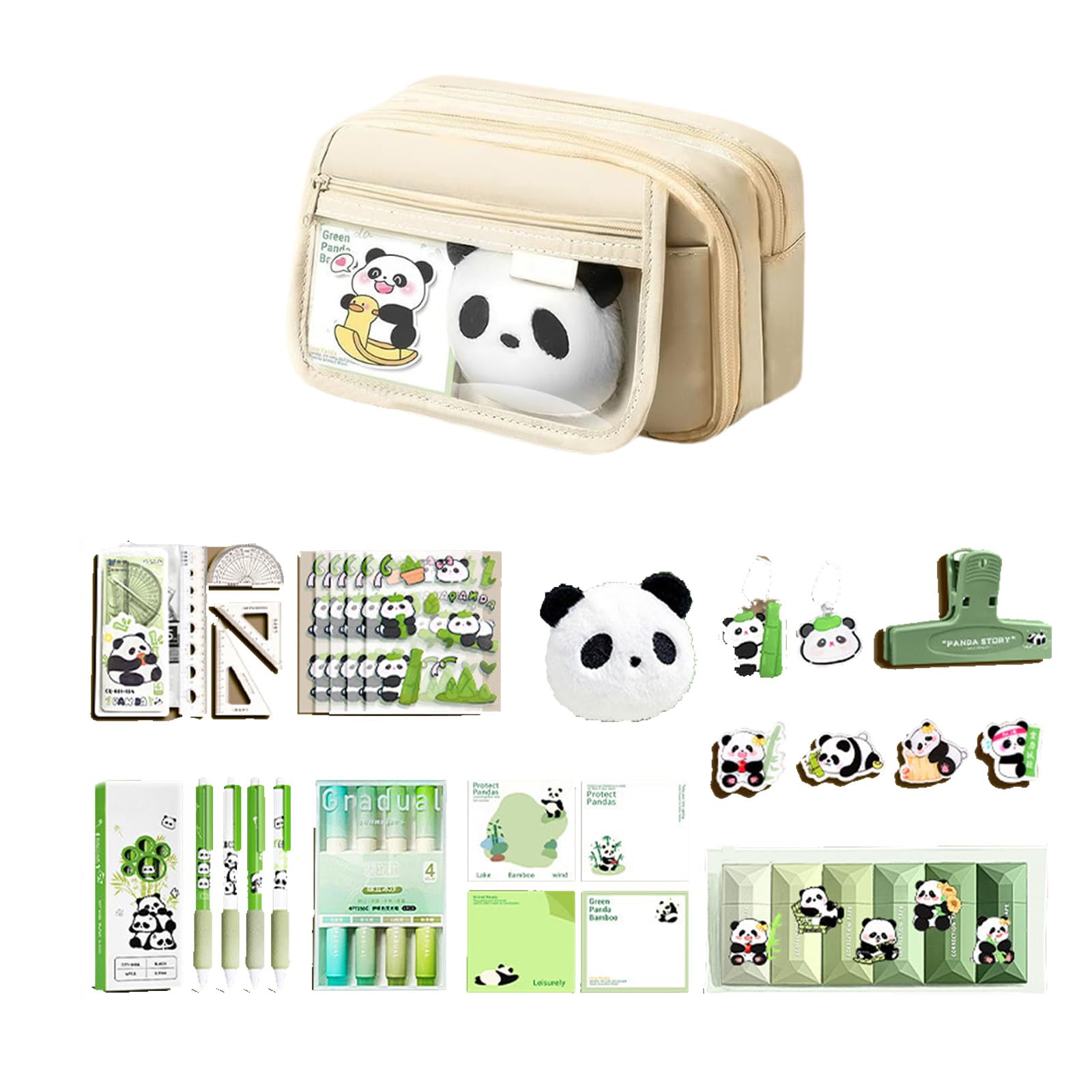 Portarottiera tradizionale cinese panda cancelleria multifunzionale, 9 tasche in tela con chiusura lampo, collezione culturale Panda