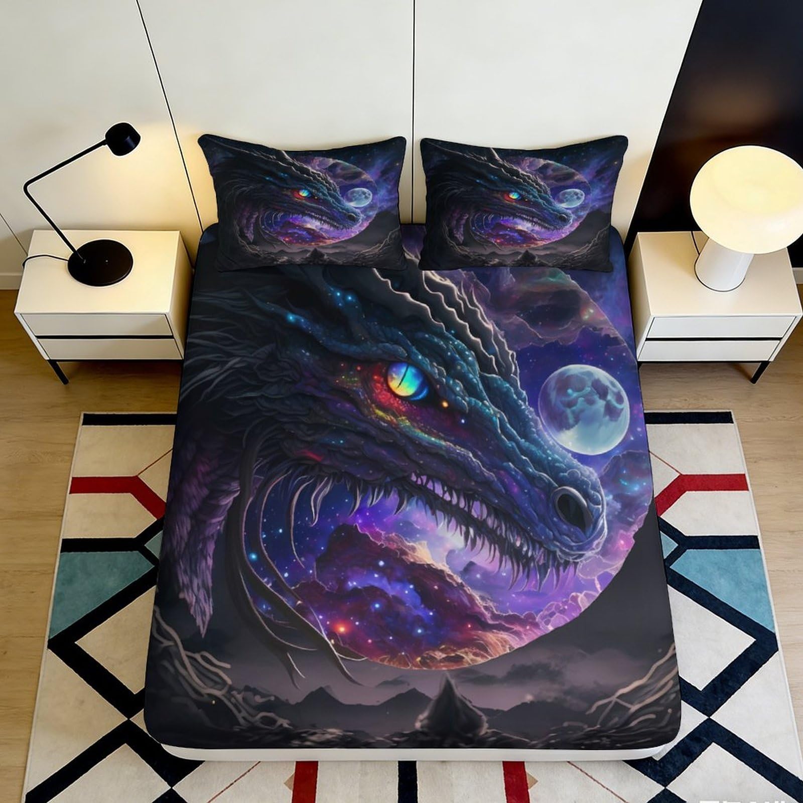 Pnayamiorkfel Style-8 3D Printed Dark Galaxy Dragon Fitted Sheet Microfiber Soft Artistic Cosmic Nebula Bed Cover For Bedroom Dorm Decor 90X200x25cm
