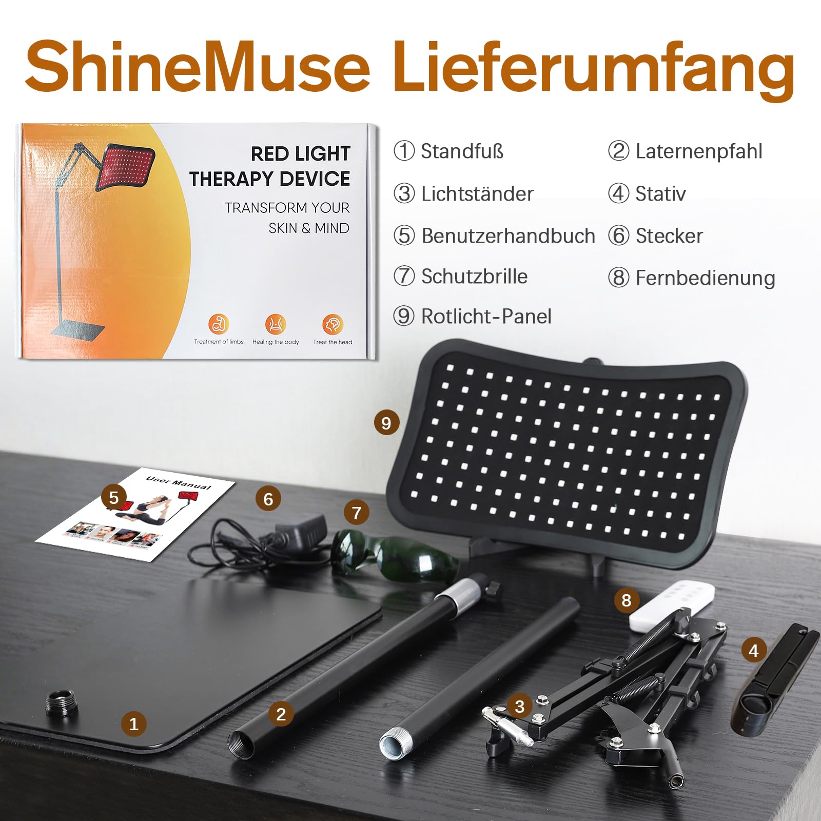 Rotlichtlampe mit Ständer für Ganzkörper & Gesicht,(660nm，850nm）Infrarotlampe mit 120 LEDs,5 Helligkeiten Rotlicht Panel für Büro mit Schutzbrille und Fernbedienung,Timer