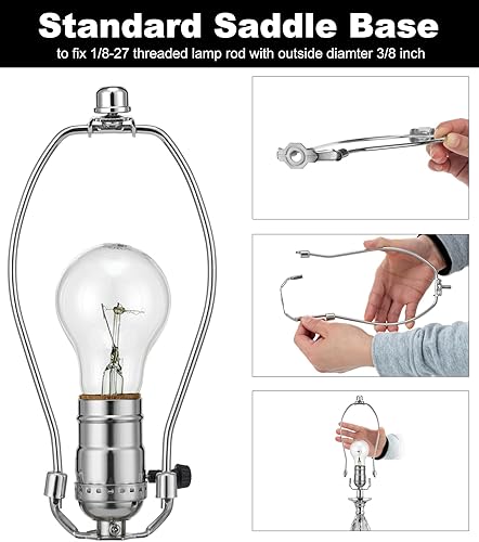 Miniatura 84 de Arpa de lámpara de latón de 8 pulgadas, 2 juegos, soporte de sombra desmontable para lámparas de mesa y pie, soporte resistente con sillín y remate