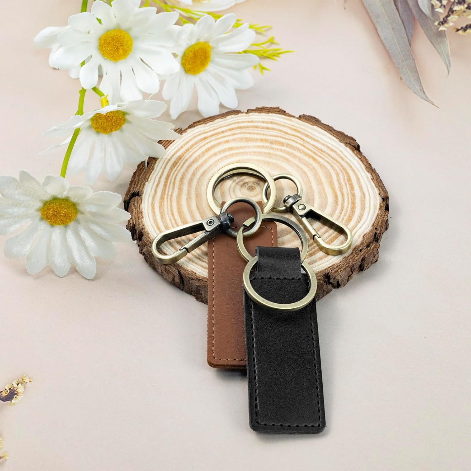 4 PCS PU Leather Key Chains Leather Key Ring Car Key Chain Holder for Women and Men Brown, Black Keychain for Key Fob - Image 6