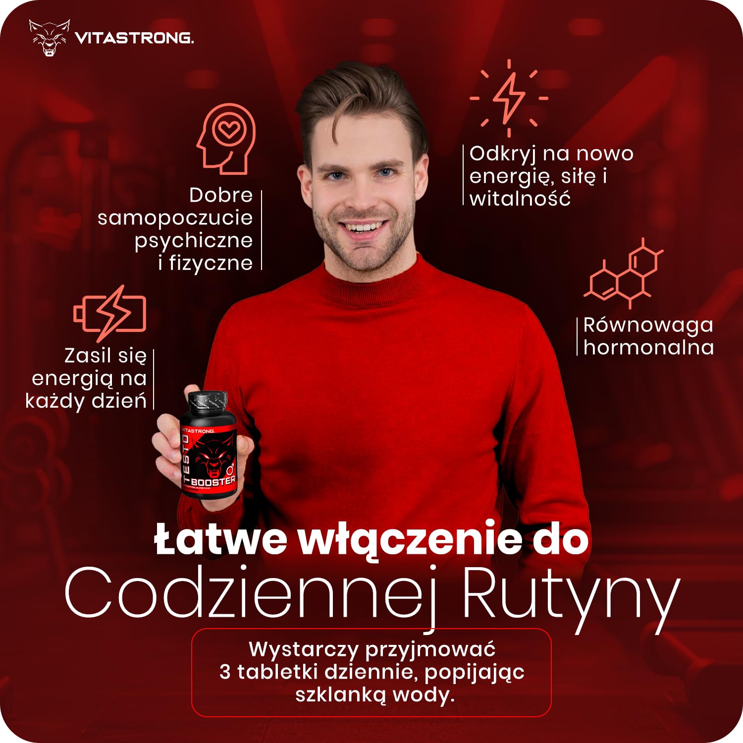 Vitastrong TESTOBOOSTER JEDYNY ORYGINALNY z Patentowanymi Składnikami | Szybkie i Skuteczne Działanie, Wsparcie Czystej Masy Mięśniowej, Tribulus Terrestris, Ashwagandha