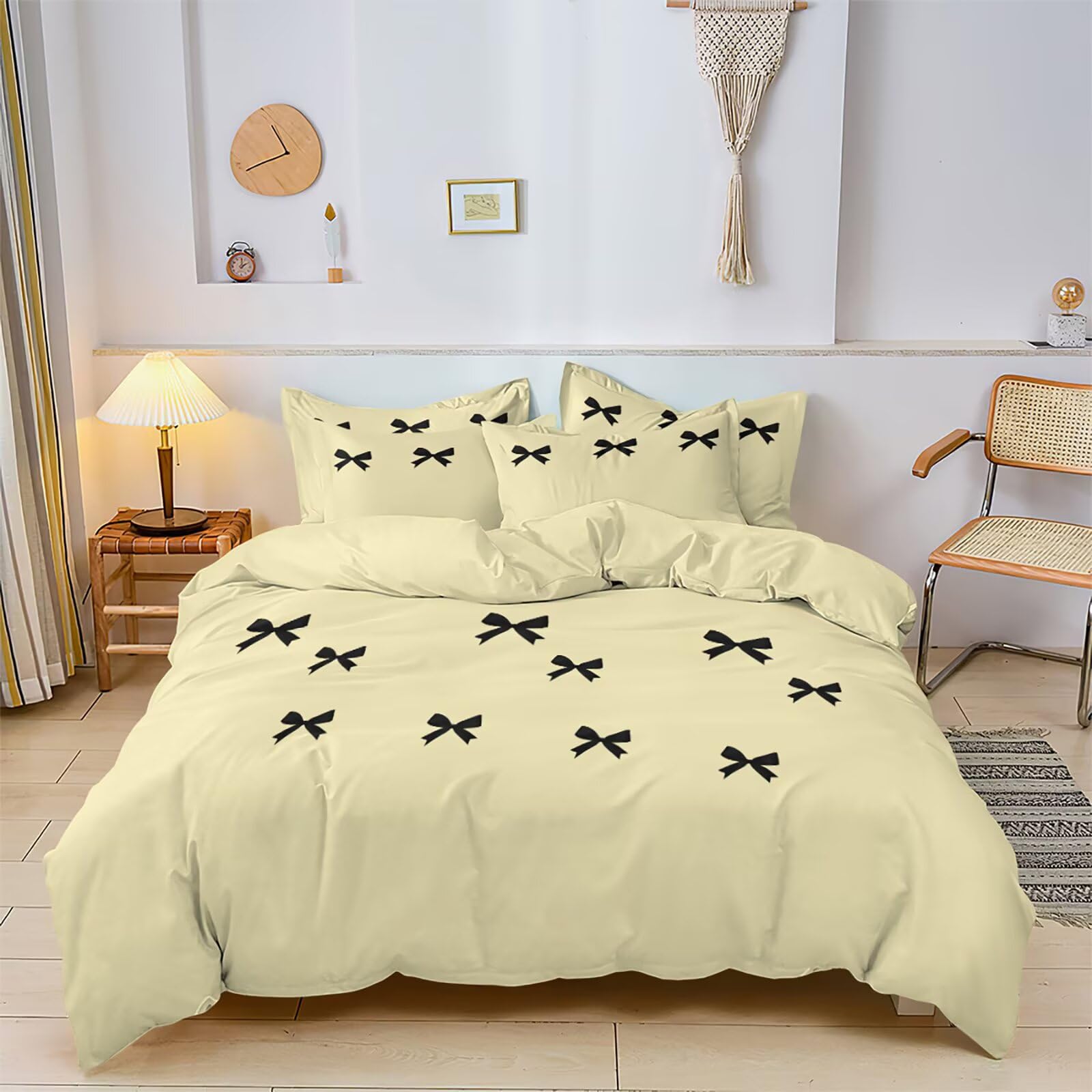 ViblyCoz Yellow with Black Bows Single Bed Duvet Cover Set 3 Piece Bedding with 1 Duvet Cover 135x200cm and 2 Pillowcases — image 1