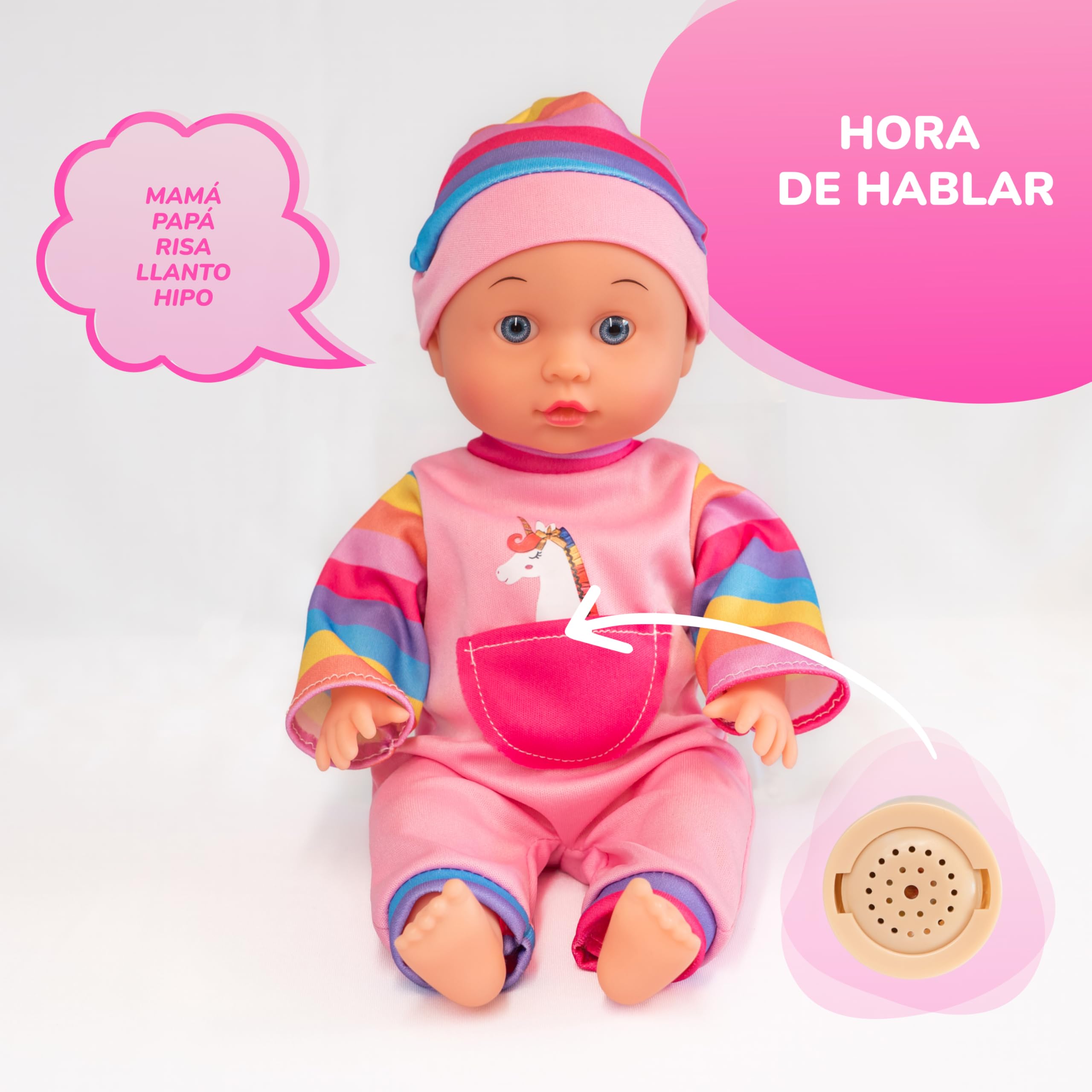 Carrito de Muñecas con Muñeco Bebé y Accesorios 20 Piezas – Cochecito de Juguete Plegable con Capota, Bolsa y Ruedas EVA – Set Completo Muñeca con Orinal, Biberón y Complementos – +3 Años
