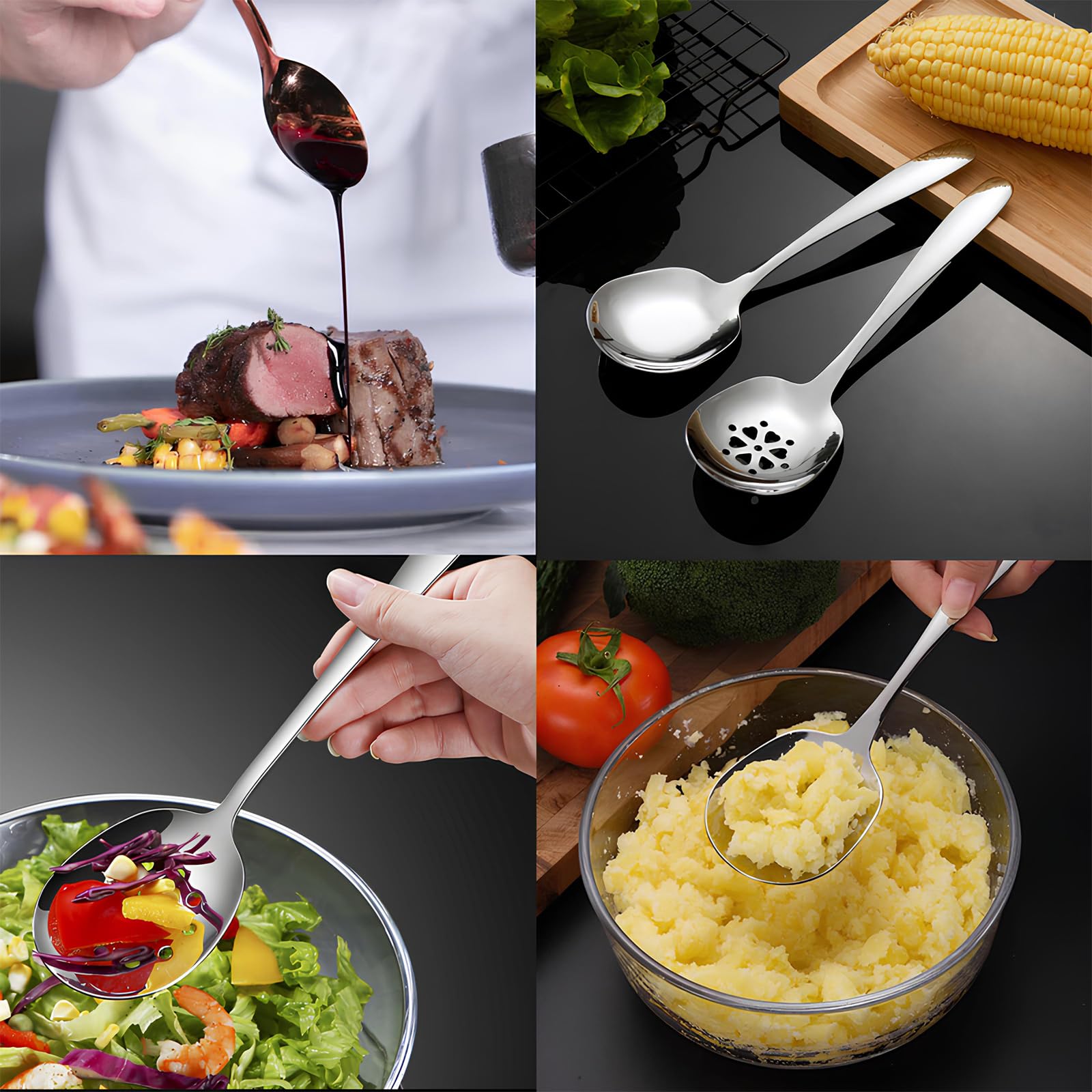 2 Pièces Cuillères De Service En Acier Inoxydable Grande