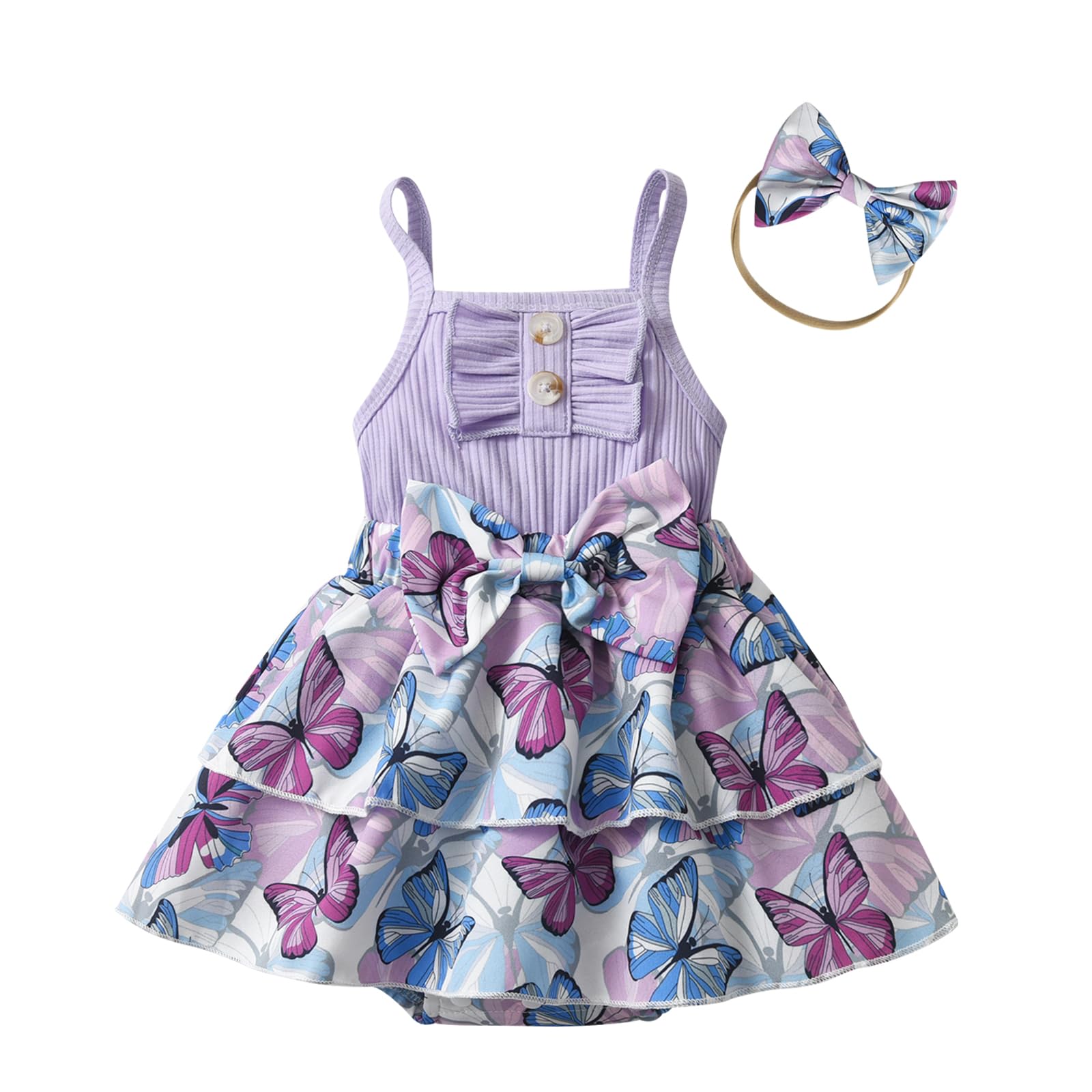 Zoputey Women's Purple Baby Girl Dress Suspender Princess Sundress With Floral Print Infant Girl Summer Dress Set, 3-6 Months