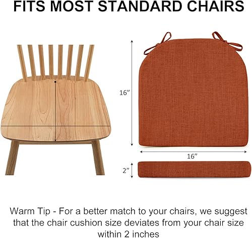 Miniatura 6 de Wellsin Cojines para sillas de comedor, 4 unidades, cojines para sillas de cocina con lazos y respaldo antideslizante, almohadillas para sillas de