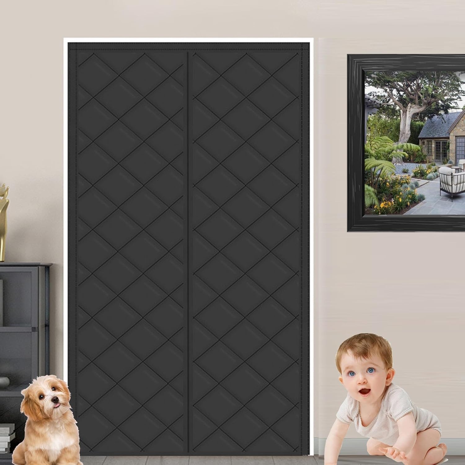 Rideau thermique de porte magnétique isolant anti-froid coupe-vent noir 70x190