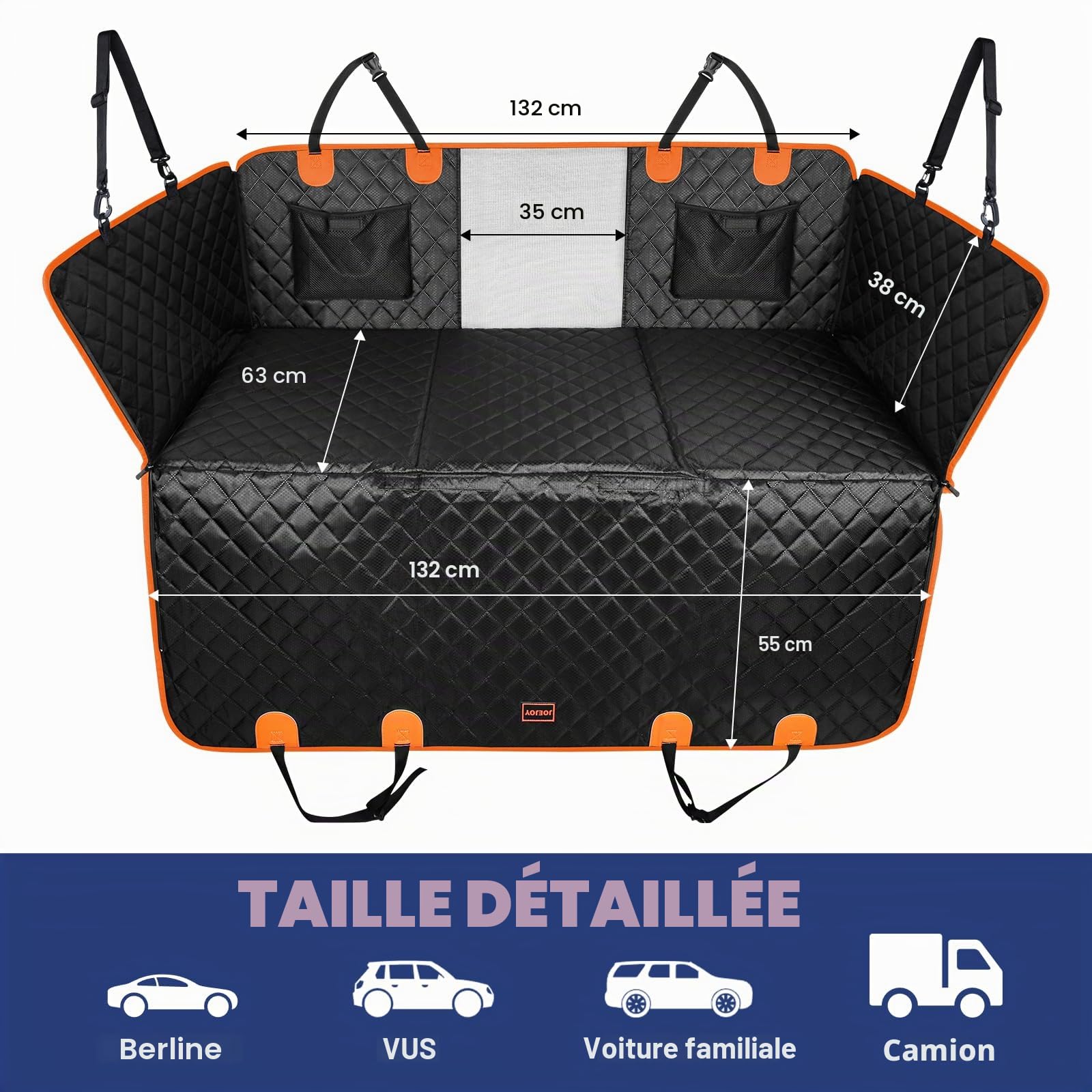 JOEJOY Protection Siege Voiture Chien, Extension Housse Protection Voiture Chien Résistant Aux Rayures Imperméable, Fond Rigide, Noir