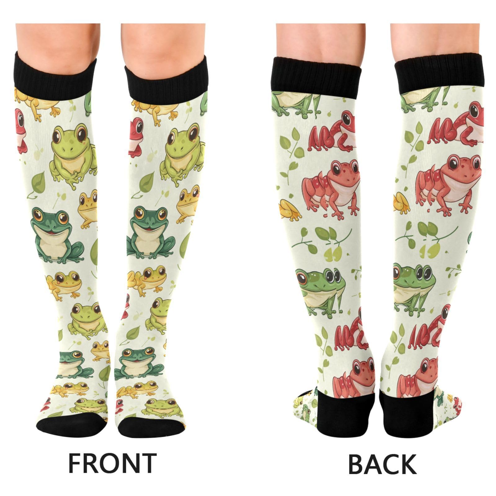 MFTJYO Frog Leaves Green Compression Socks for Women Men Circulation Long Knee High Socks for Athletic Sports Running