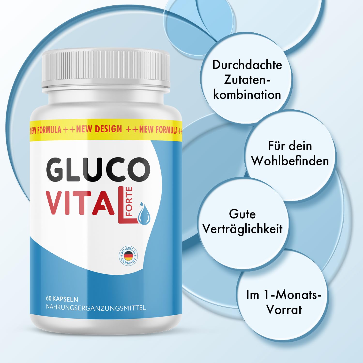 GlucoVital Forte Kapseln | Reich an Zink und Chrom | Einfache Anwendung | 60 Kapseln Inhalt
