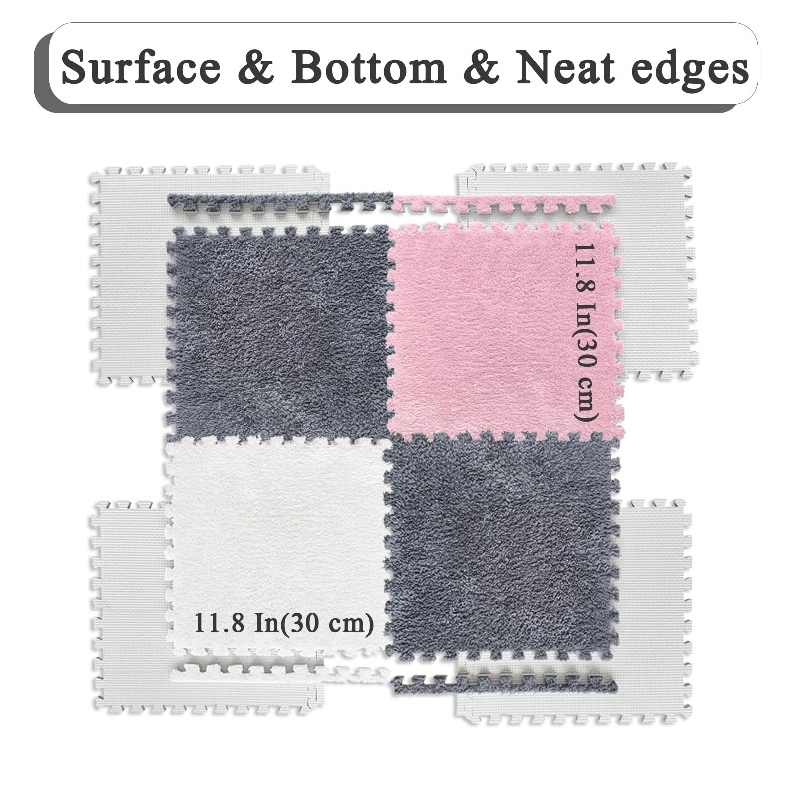 piankowa mata do zabawy, Mata podłogowa z pianki z wzorem układanki 12x12 cali, wielokolorowa, opakowanie 16/20 szt.(Pink++white,20 Pcs)