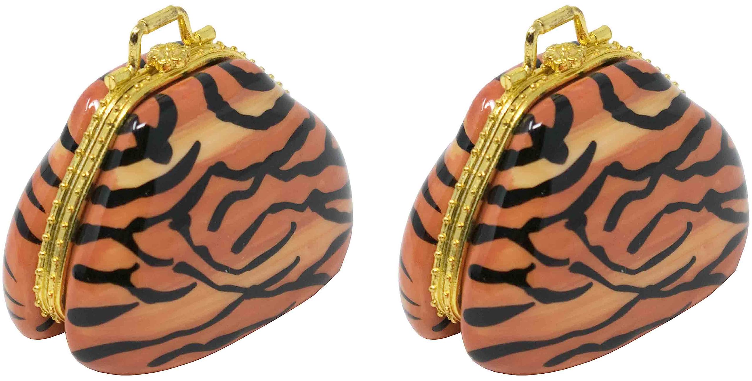 Set of 2 Ceramic Purse-Shaped Compact Pill Box & Organizer (Tiger)