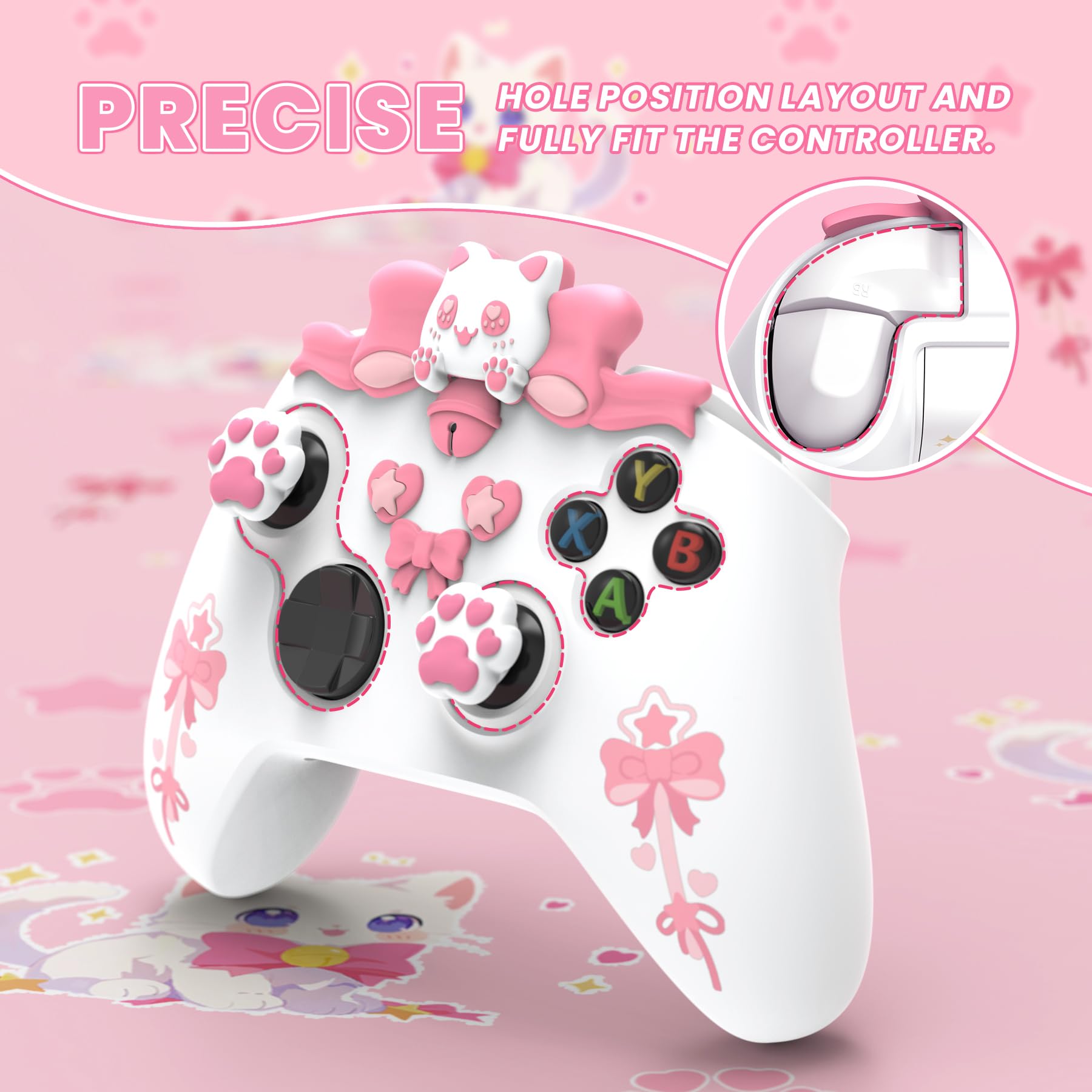 PlayVital Funda de Silicona para Xbox Series X/S - Cubierta Antideslizante para Mando, Carcasa Protectora con Tapas de Joystick & Pegatina, Protector de Goma, Diseño Sweetheart Kitty (Blanco)