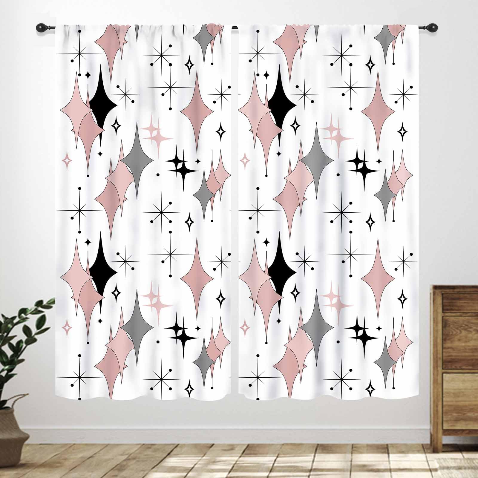 Mid Century Modern Curtains,Pink Grey Abstract Atomic Geometric Pattern Retro 1950s 1960s Style Window Treatments for Bedroom Living Room Kitchen 2 Panels,42X45 Inch