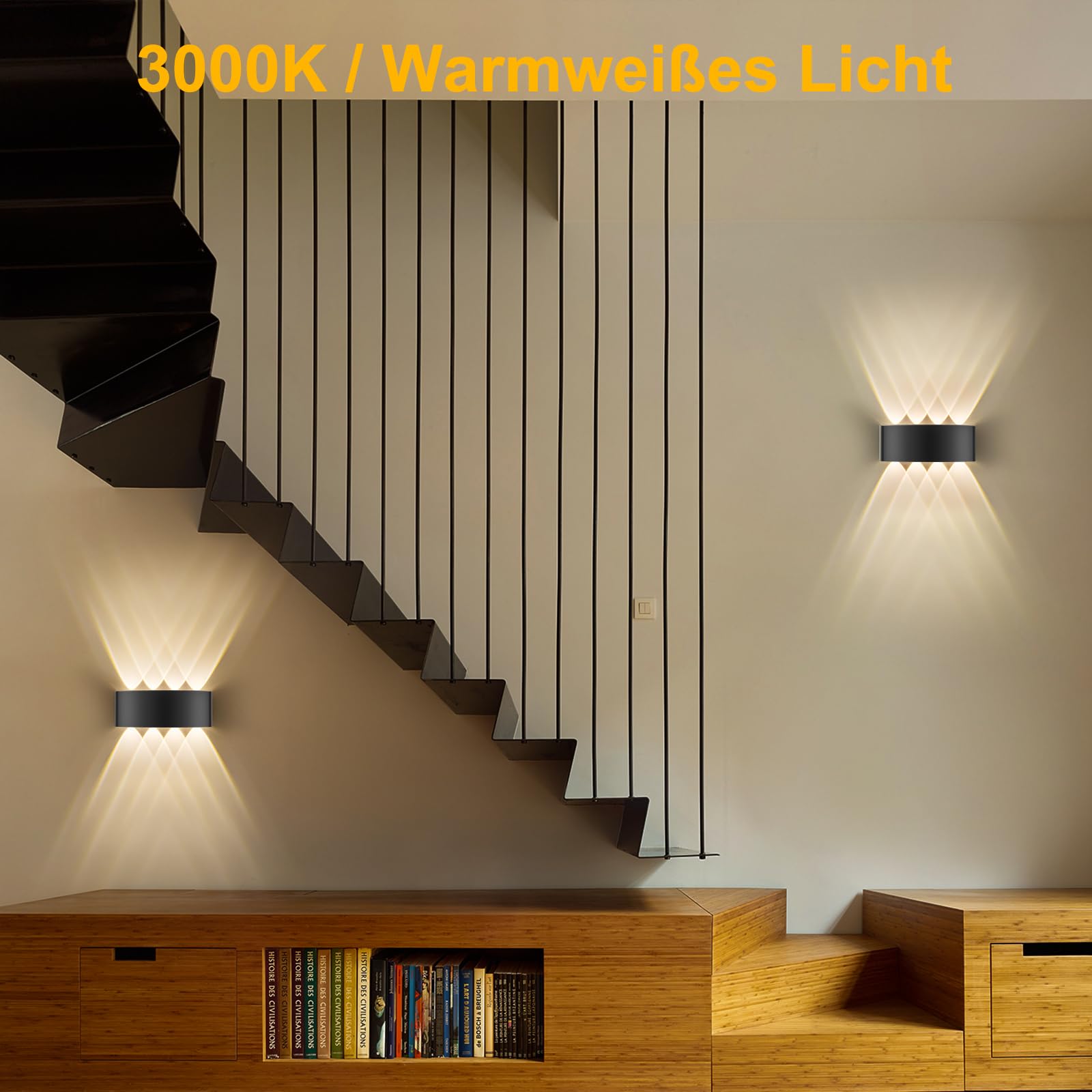 Ledmo LED Applique Murale Extérieur 2 * 10W Noir Appliques Murale Interieurr Blanc Chaud 3000K Moderne Pour Chambre Salon Escalier Couloir Salle De Bain(Blanc