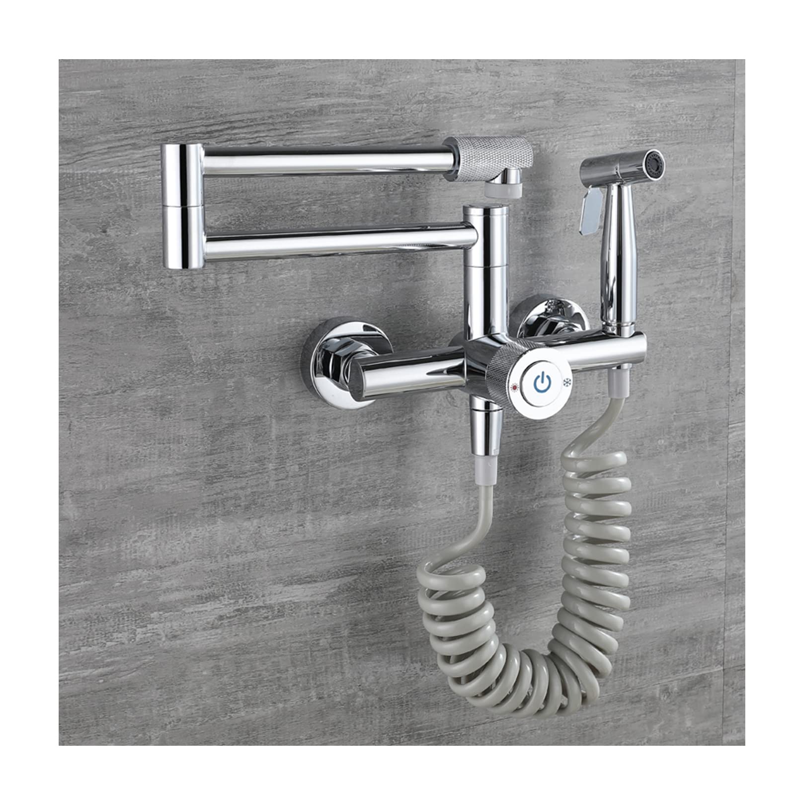 Mitigeur cuisine en laiton chrome mural avec douchette articulée haut de gamme