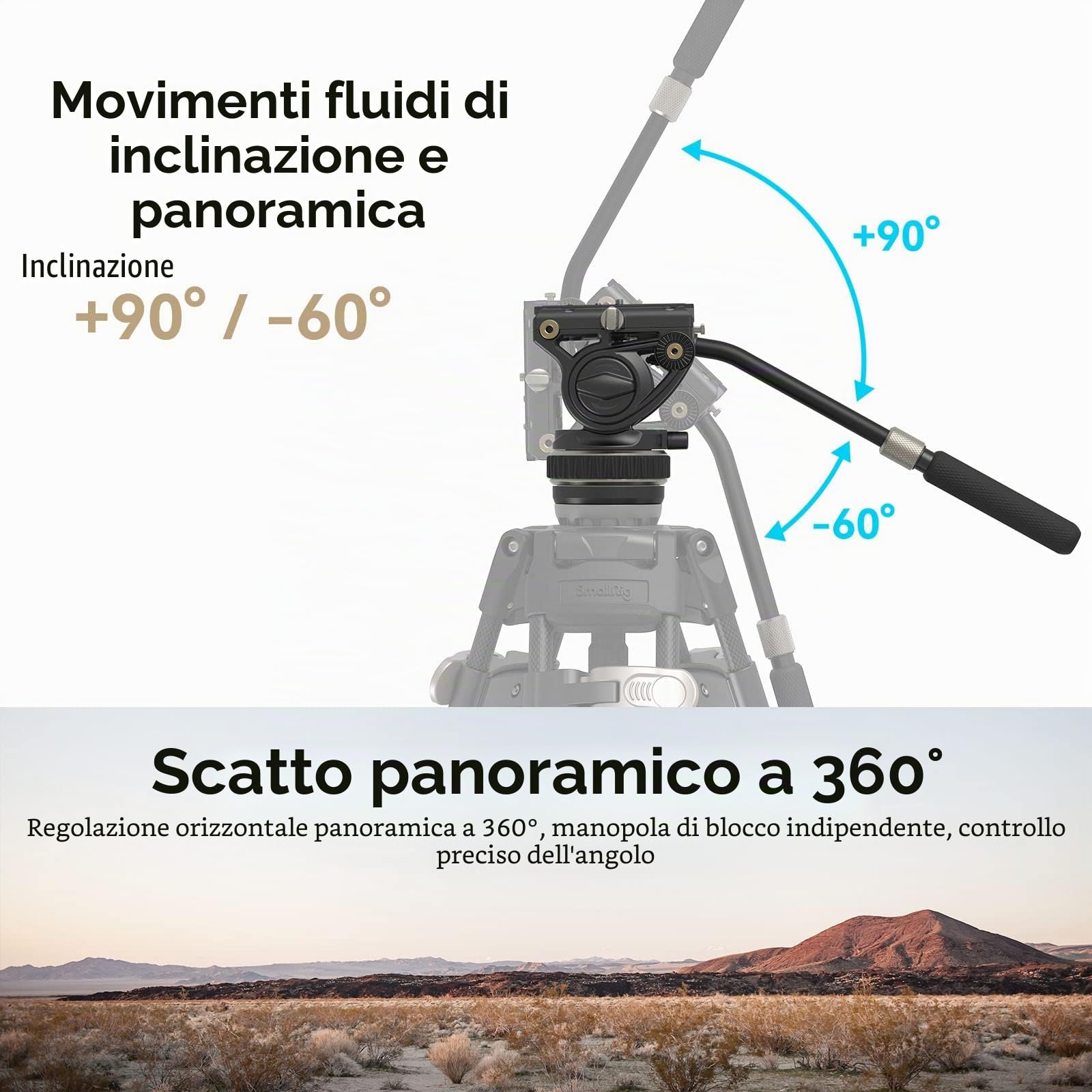 SMALLRIG Testa Video Fluida per Treppiede, Damping Regolabile, Piastra a Sgancio Rapido per Manfrotto e per DJI RS 2 /RS 3 /RS 3 Pro, Carico Massimo Fino a 10 kg/22 Libbre, per Riprese Video - 4165