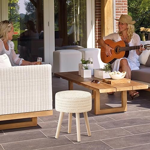 Miniatura 7 de Cpintltr Taburete otomano redondo de hierba marina natural, puf otomano con patas de madera maciza, tejido a mano, reposapiés jacinto para sala de