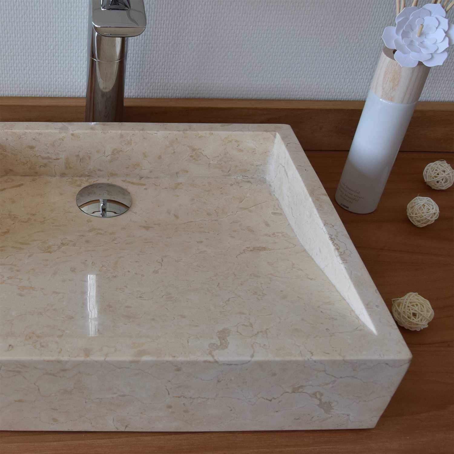 Vasque à poser en marbre crème, Coreal 45×35×10 cm