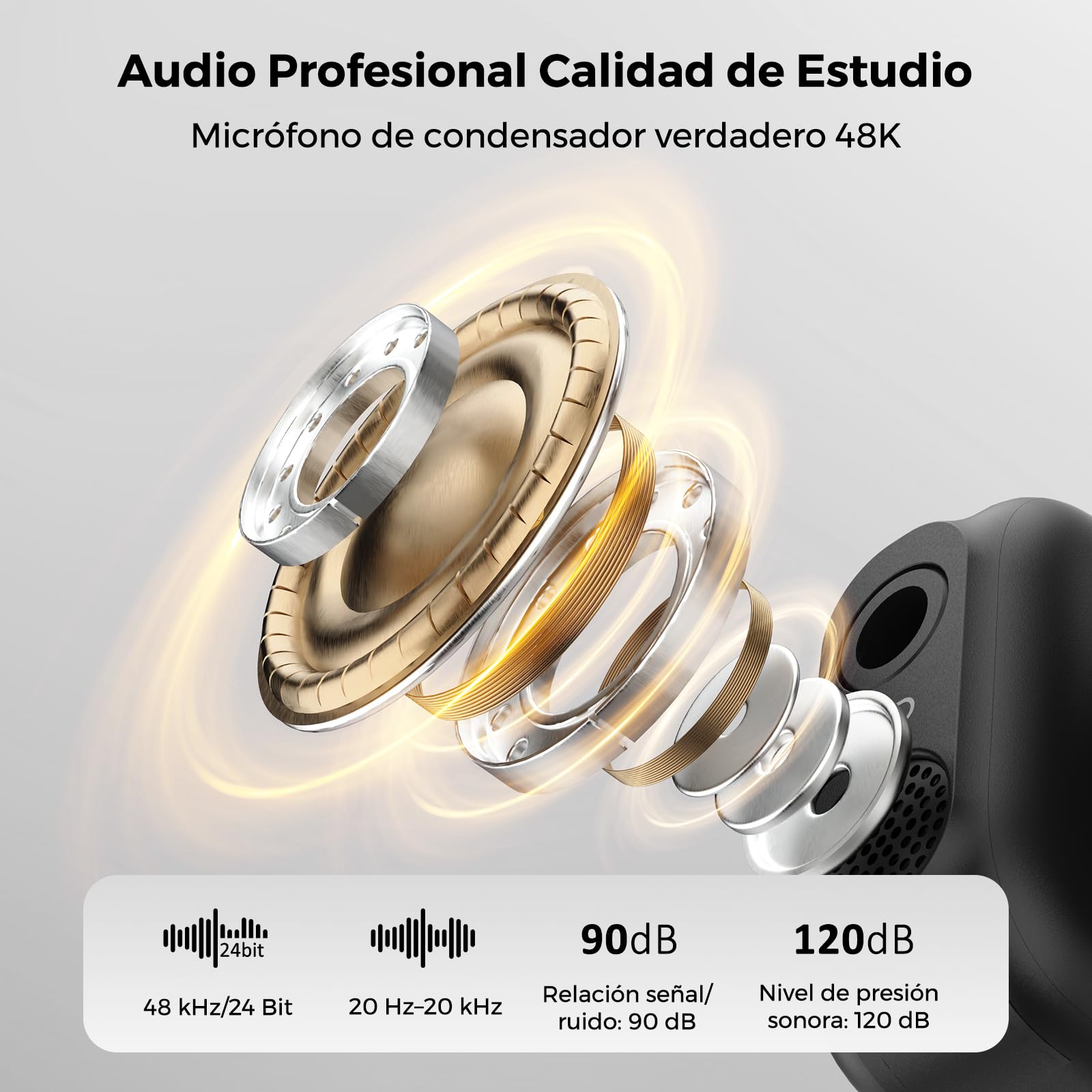 NearStream Micrófono de Solapa Inalámbrico para iPhone/Android/Cámara/PC | 3 Modos de Audio (Mono, Estéreo, Pista Seguridad), Cancelación Ruido IA, 48kHz/24-bit, Batería 54H, Alcance 100m,Alcance 100m