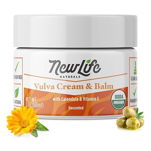 NewLife Naturals Crema de vulva orgánica certificada con caléndula y vitamina E | Apoyo para la menopausia para picazón, irritación y sequedad |