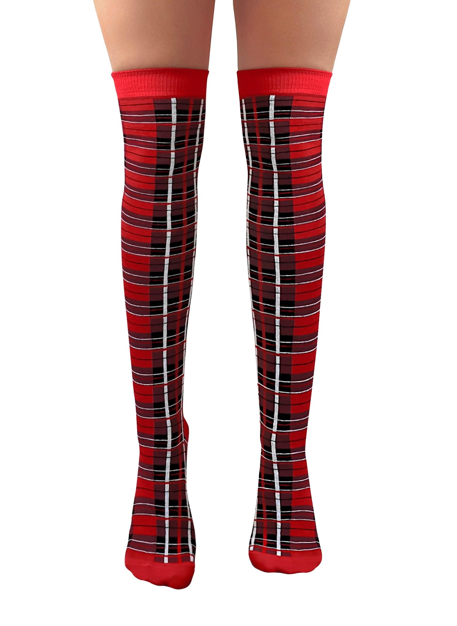 NuJake Red Tartan Design Over The Knee Socks Christmas Burns Night Girls Size 4-5.5