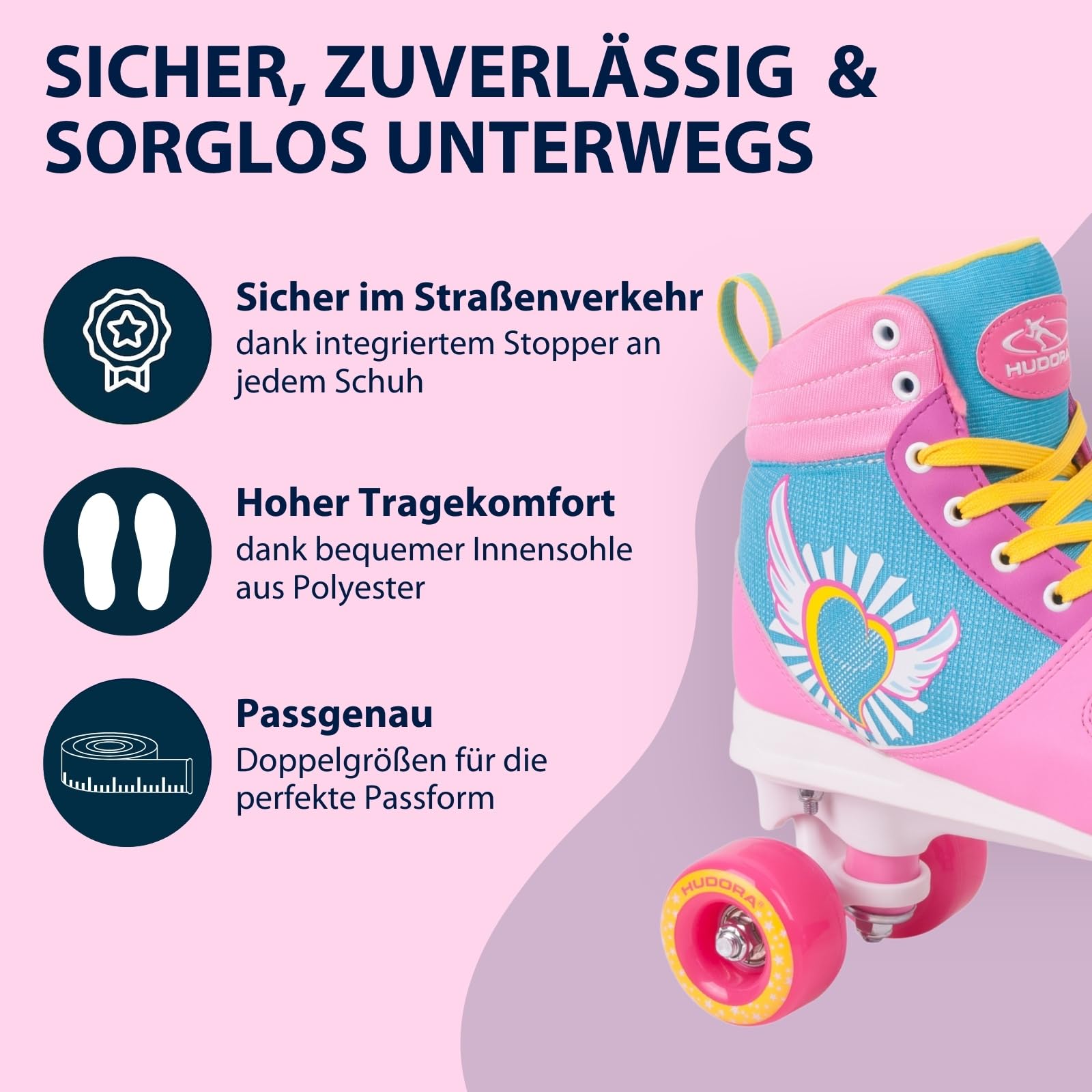 HUDORA Roller Skates Wonders in versch. Größen - Bequeme Kinder Rollschuhe in coolem Design - stilvolle Rollschuhe für Kinder & Jugendliche - Roller Schuhe aus hochwertigem Kunstleder
