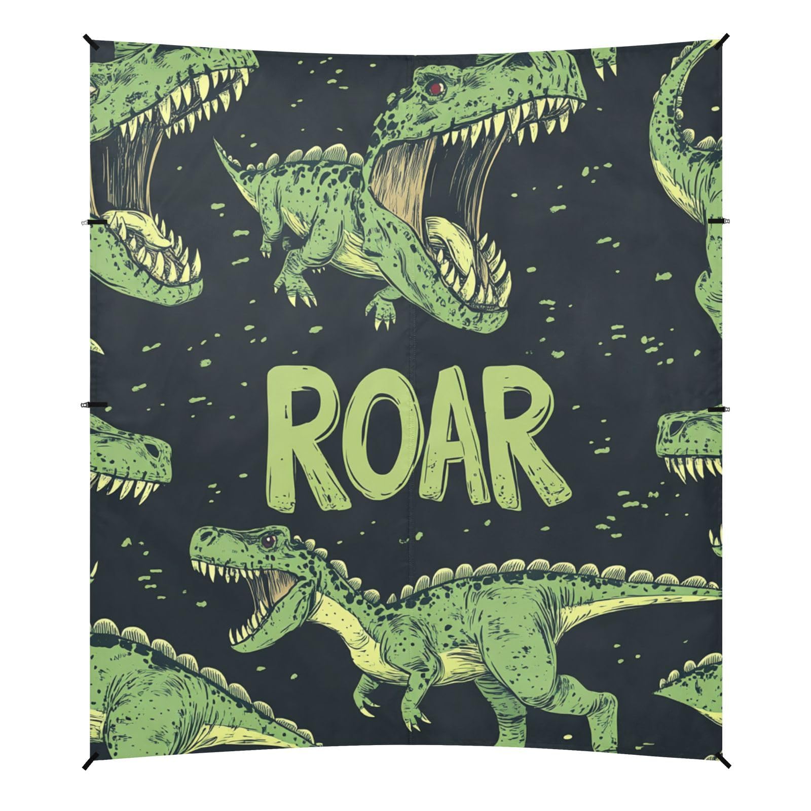 Dinosaurs Green Black Beach Cabana UPF50+ Protection Water-Resistant Sun Shade with Sand Shovel for Camping, Picnics, Backyard & Fishing