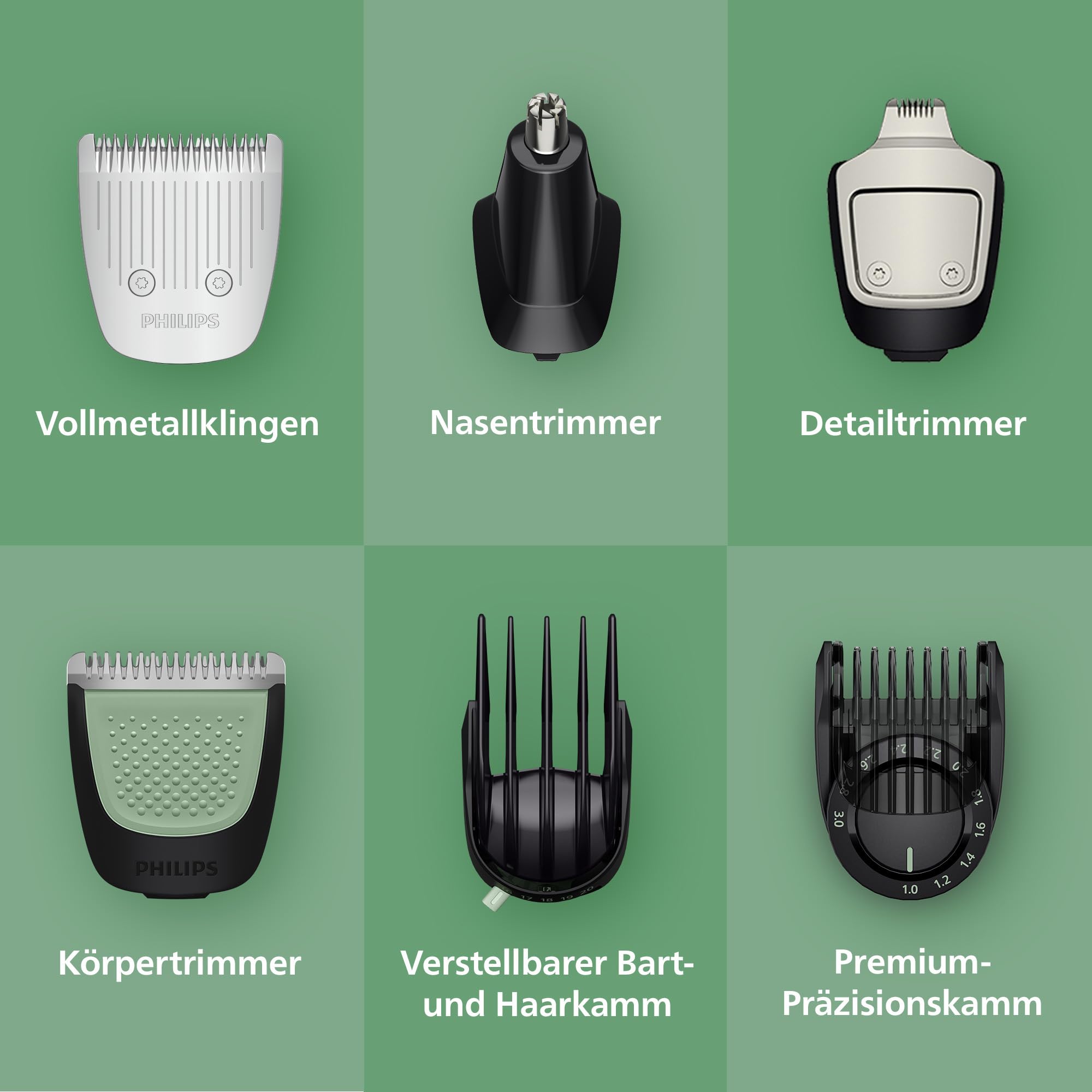 PHILIPS Multigroom Series 7000 All-in-One 16-teiliger Barttrimmer und Haarschneider für Gesicht, Kopf und Körper, selbstschärfende Metallklingen, 21 Längeneinstellungen (0,5-16 mm), Modell MG7931/15