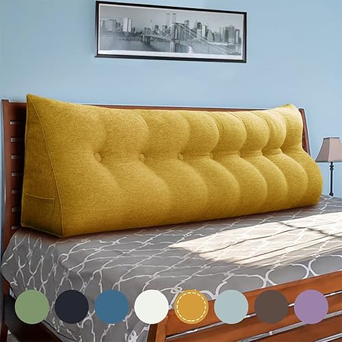 Vista 159 de WOWMAX Almohada de cabecera tamaño Queen Triangular Almohada de cuña para cabecero, almohada grande para cama con funda extraíble, 85% lino 15%
