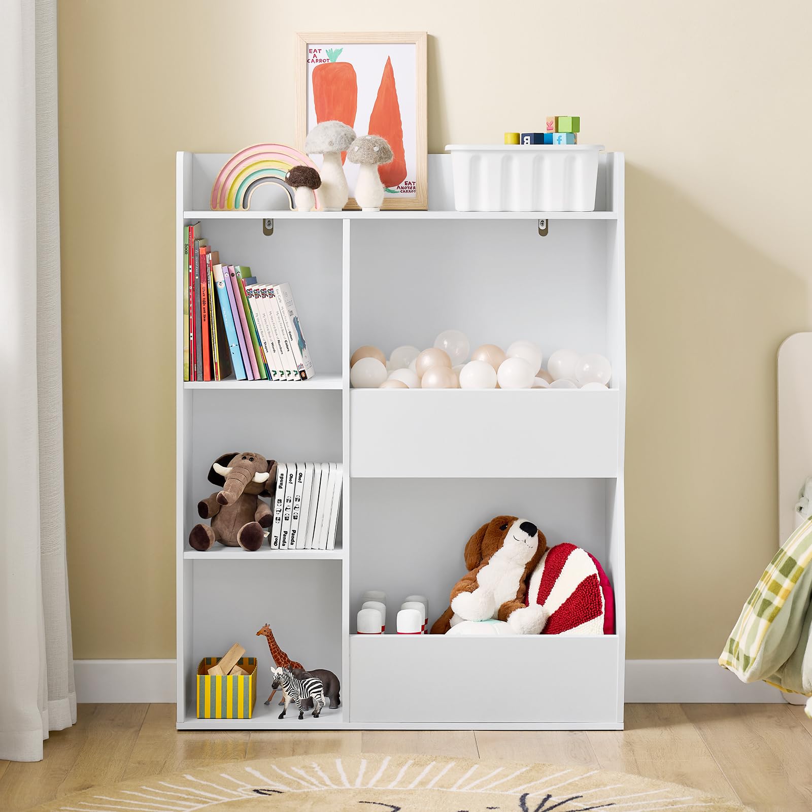 Puecrof Montessori rek van berkenmultiplex – 5-voudige opbergkast met 2 etages, organizer voor kinderkamer, klaslokaal, kleuterscholen en kleuterscholen